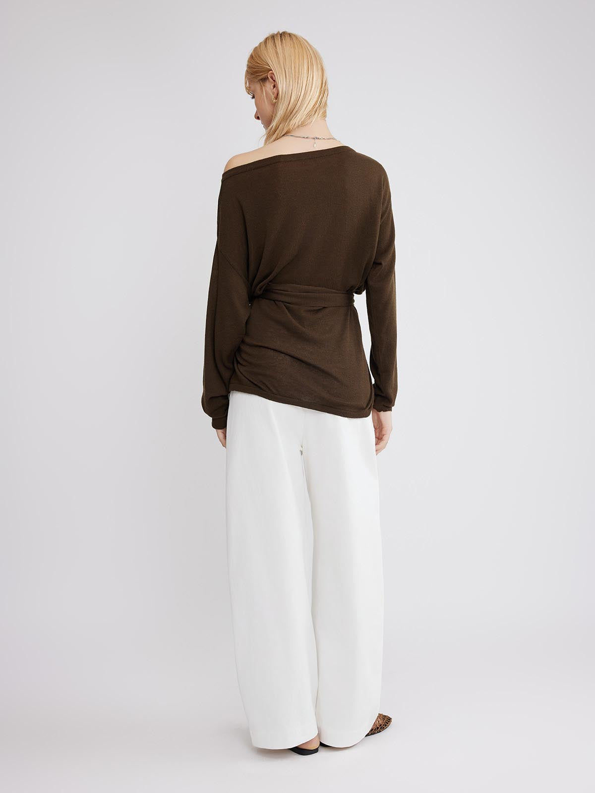 ASOBIO Wool Blend Wide Neck Knit Top