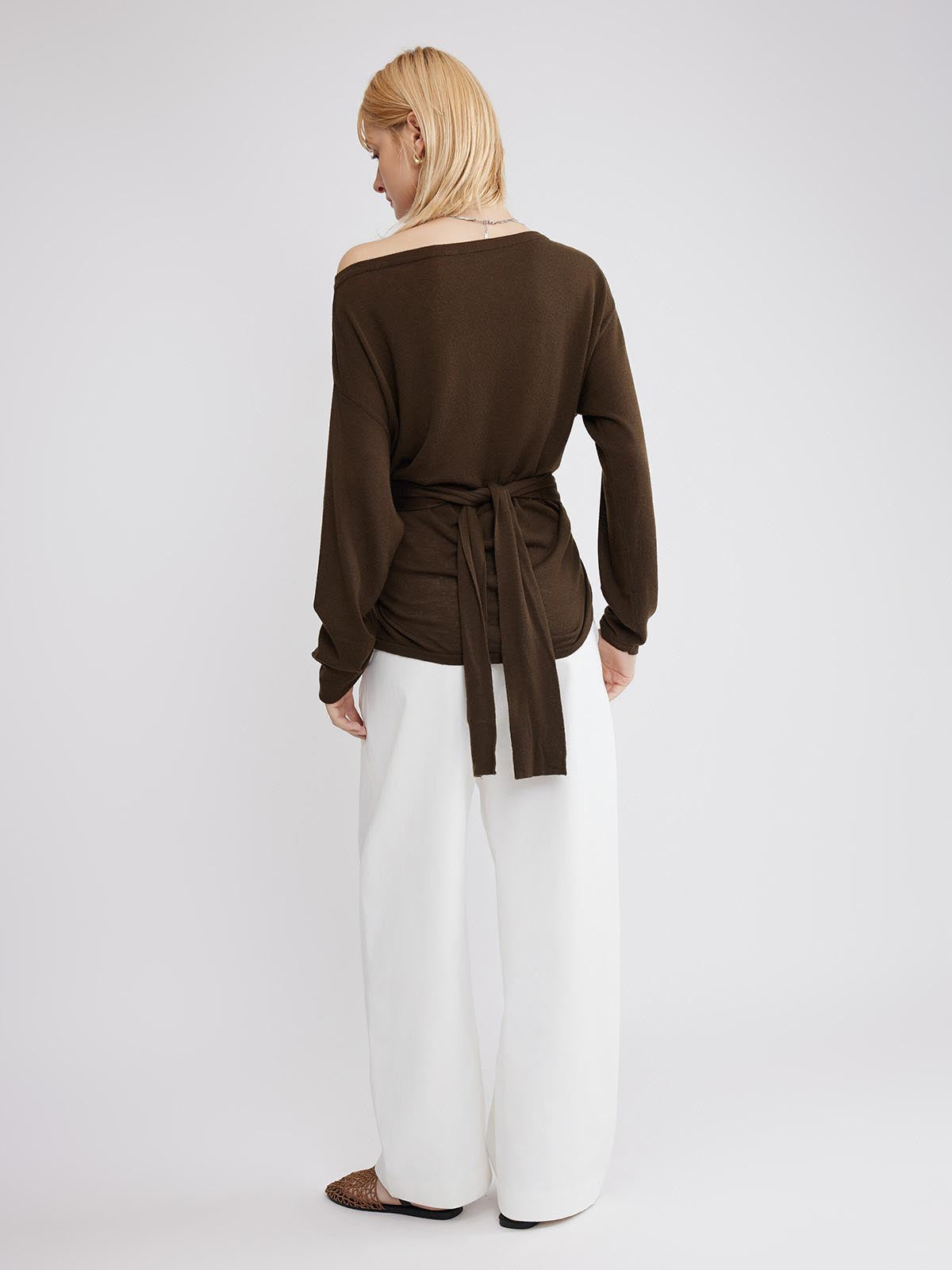 ASOBIO Wool Blend Wide Neck Knit Top