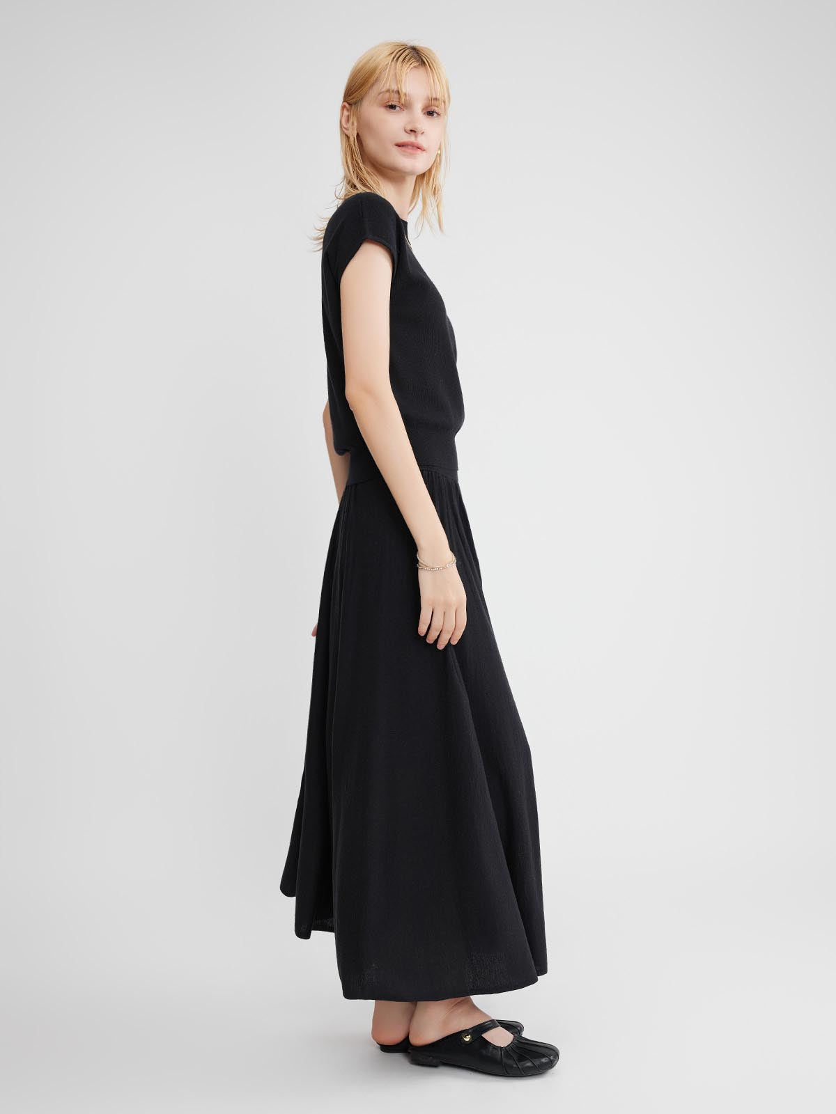 ASOBIO Wool Blend Pleated Shoulder Knit Top