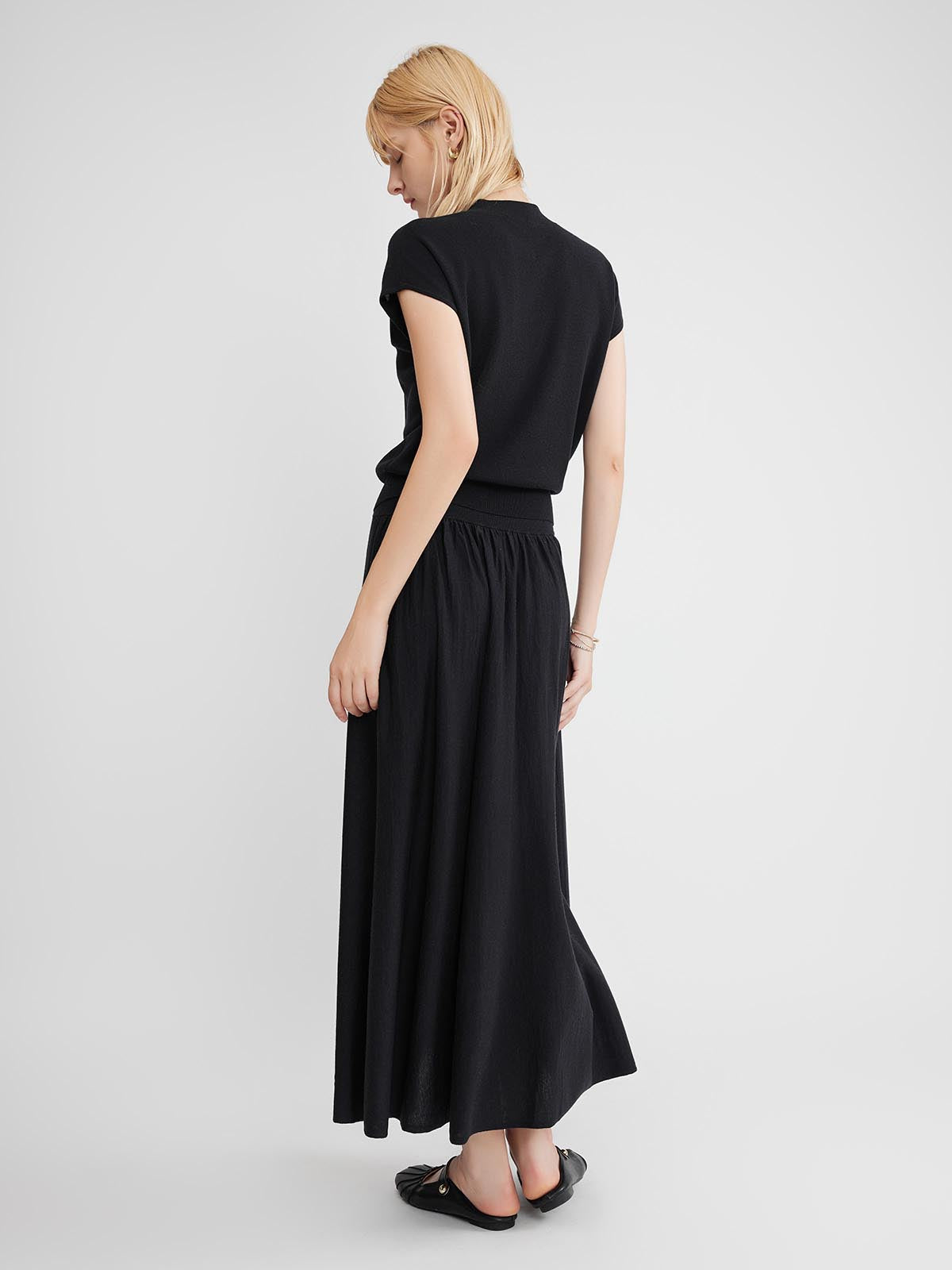 ASOBIO Wool Blend Pleated Shoulder Knit Top