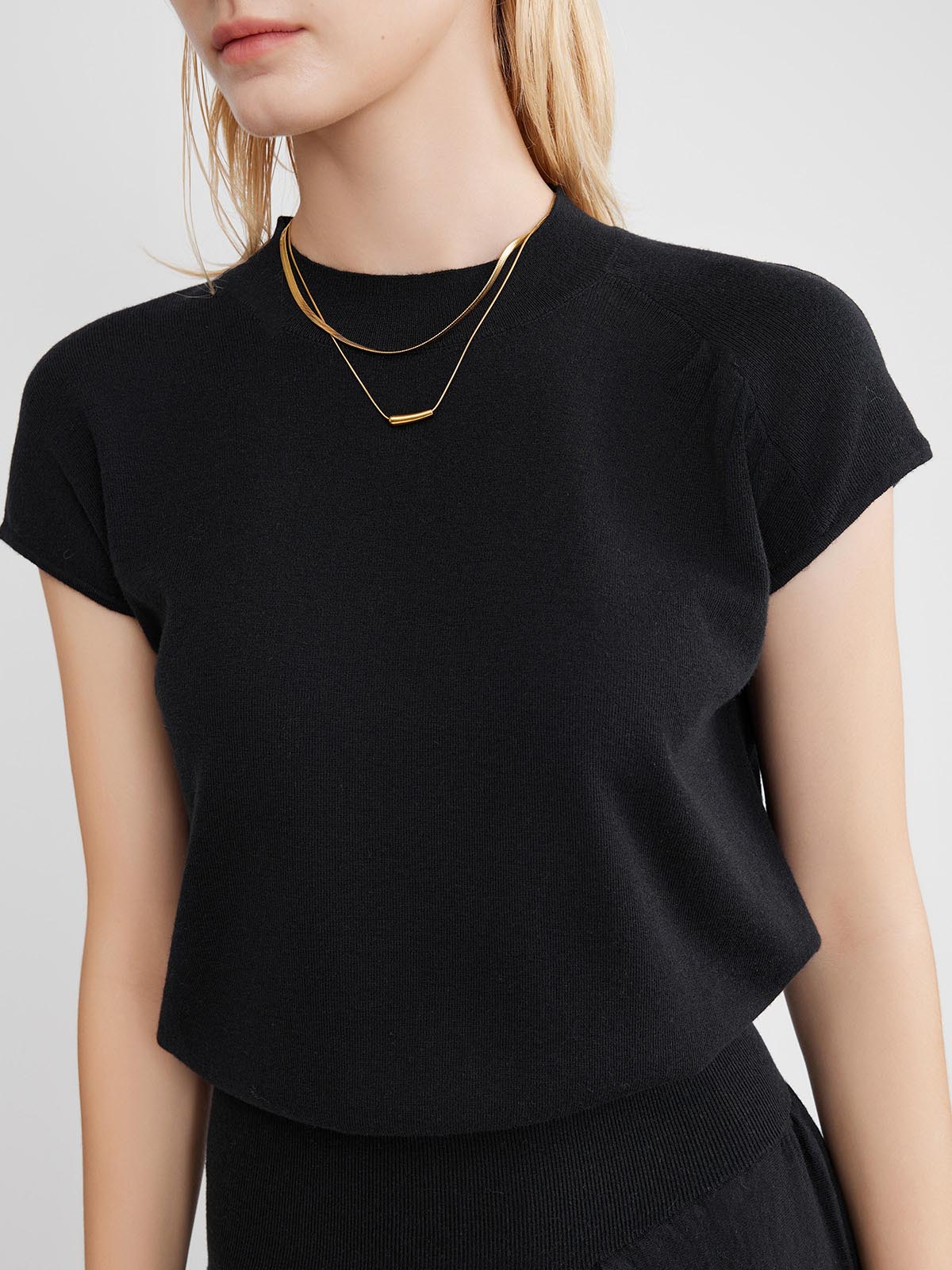 ASOBIO Wool Blend Pleated Shoulder Knit Top