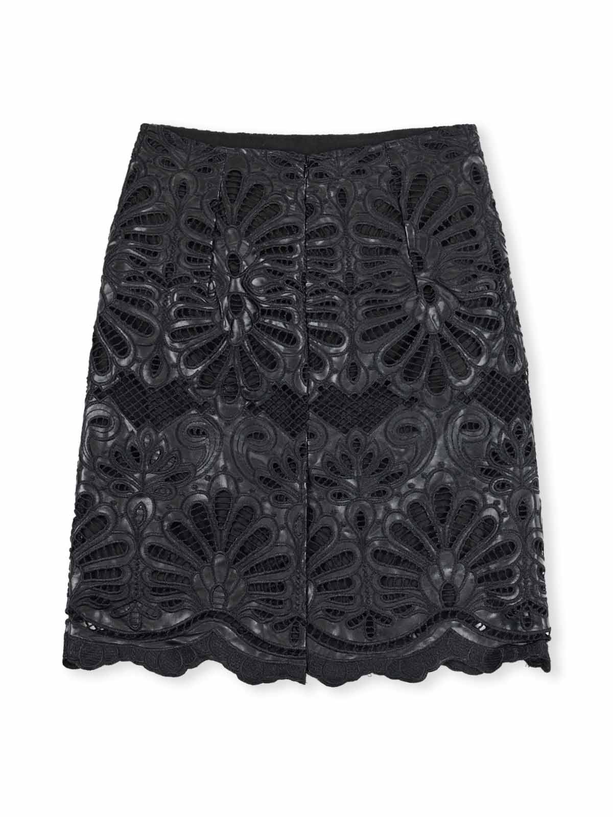 ASOBIO Embroidered PU Mini Skirt
