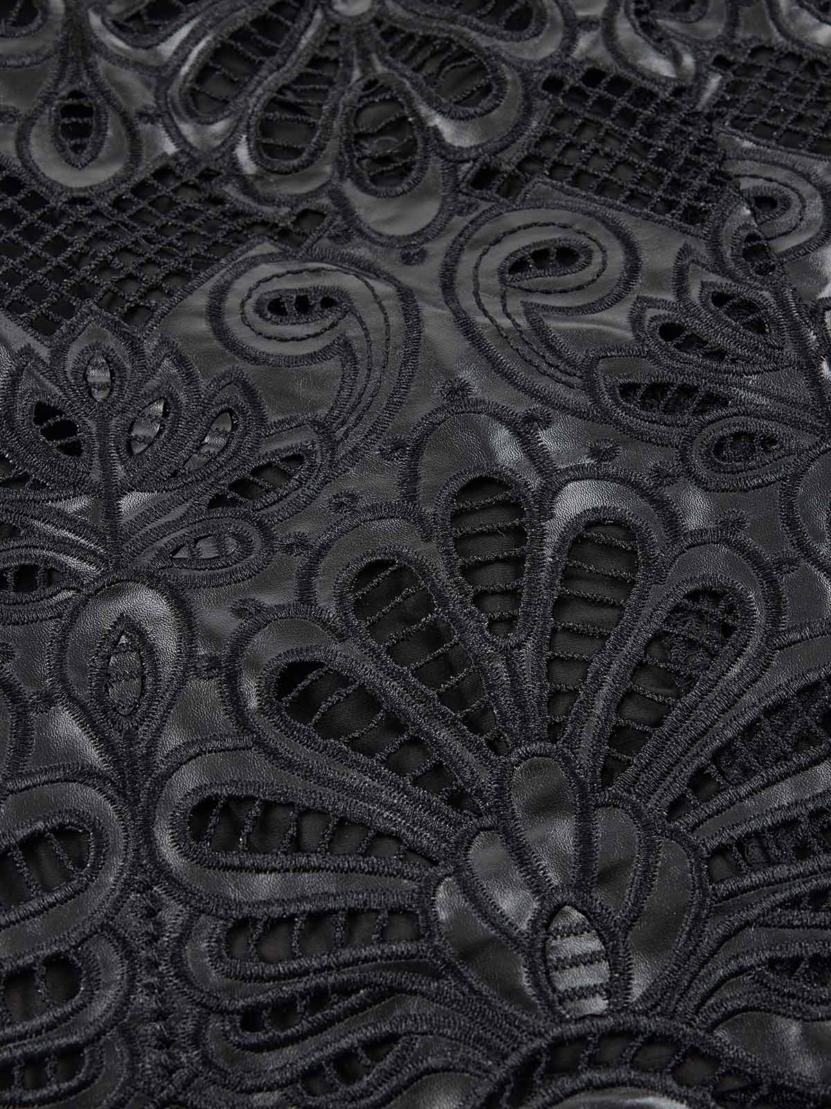 ASOBIO Embroidered PU Mini Skirt