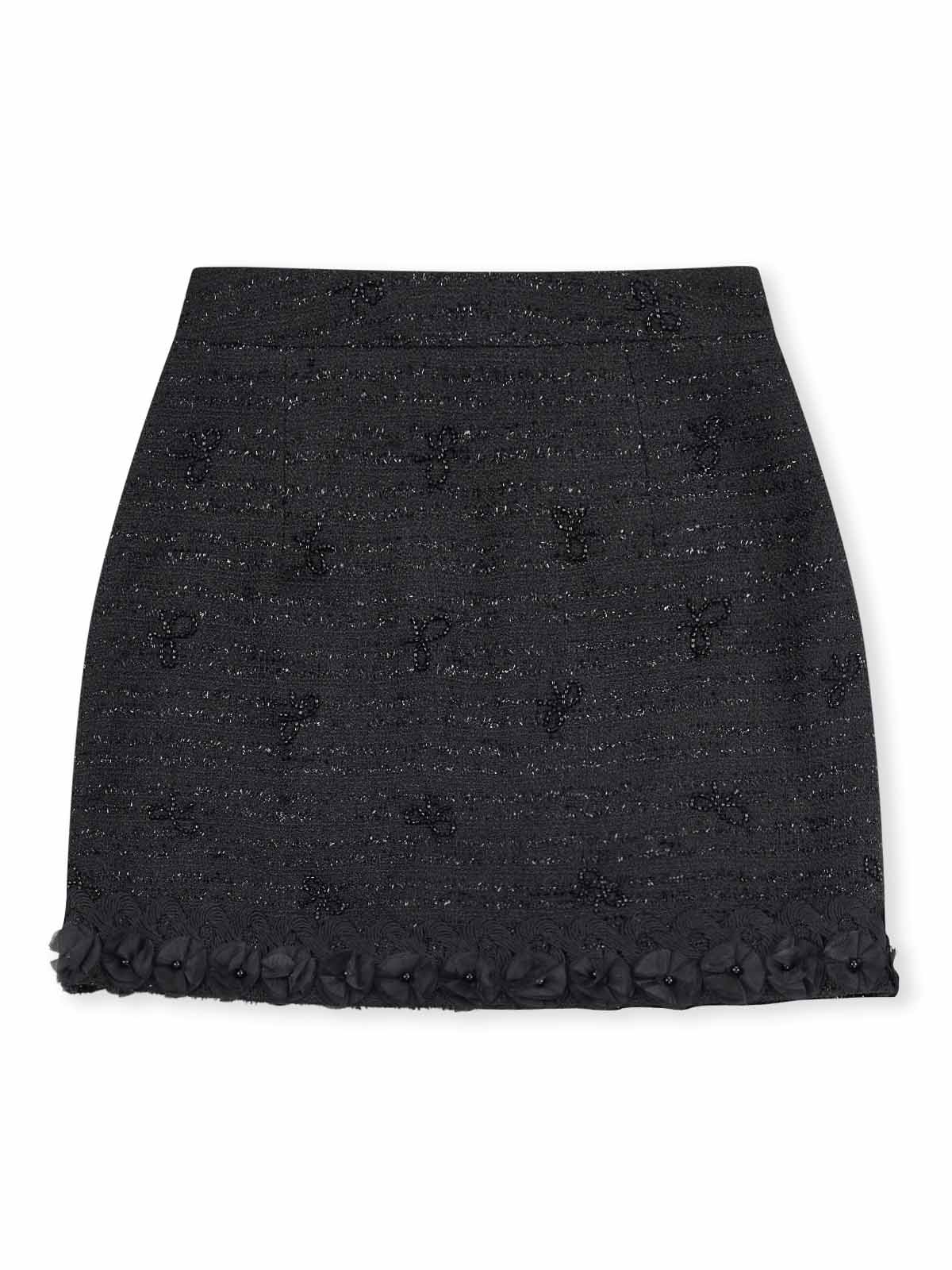 ASOBIO Tweed Mini Skirt with Floral Trim