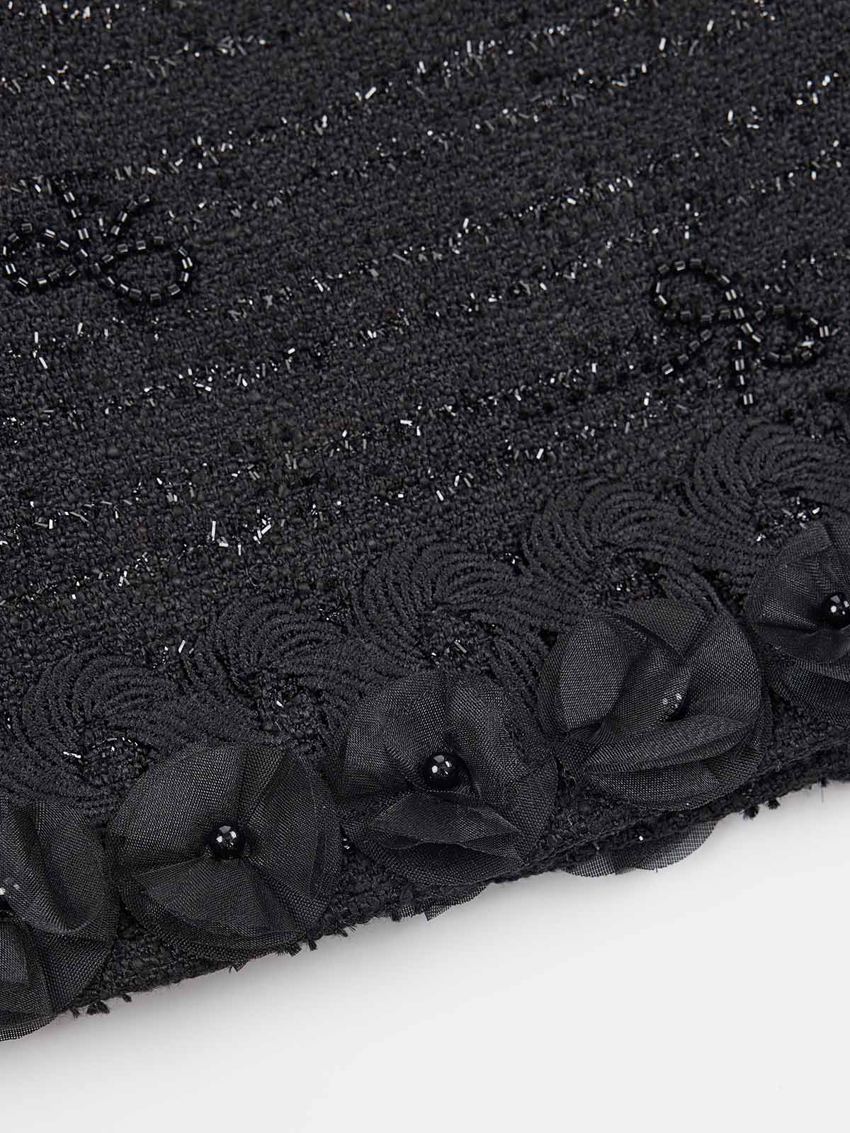 ASOBIO Tweed Mini Skirt with Floral Trim