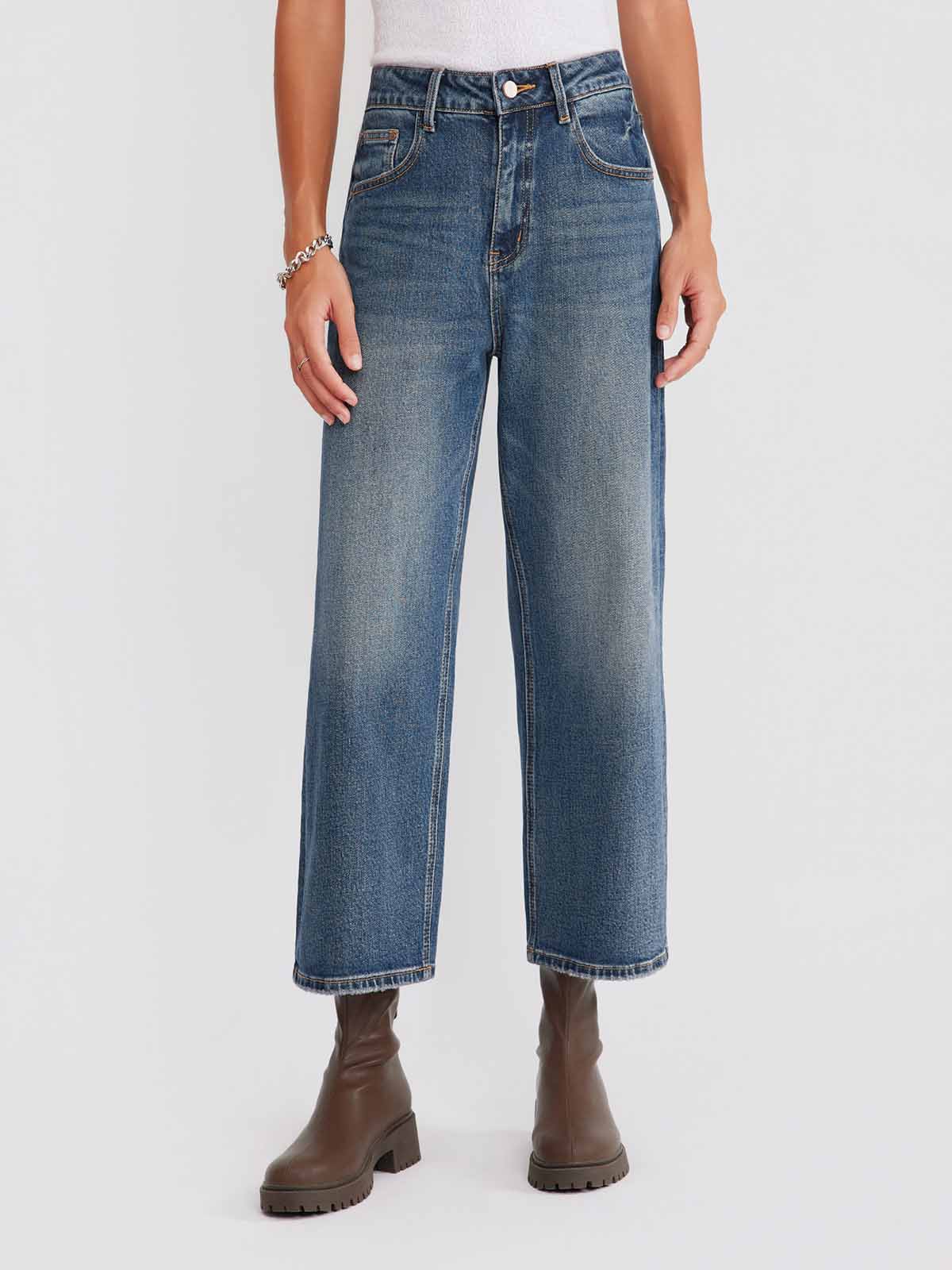 ASOBIO Cropped Faded Denim Jeans