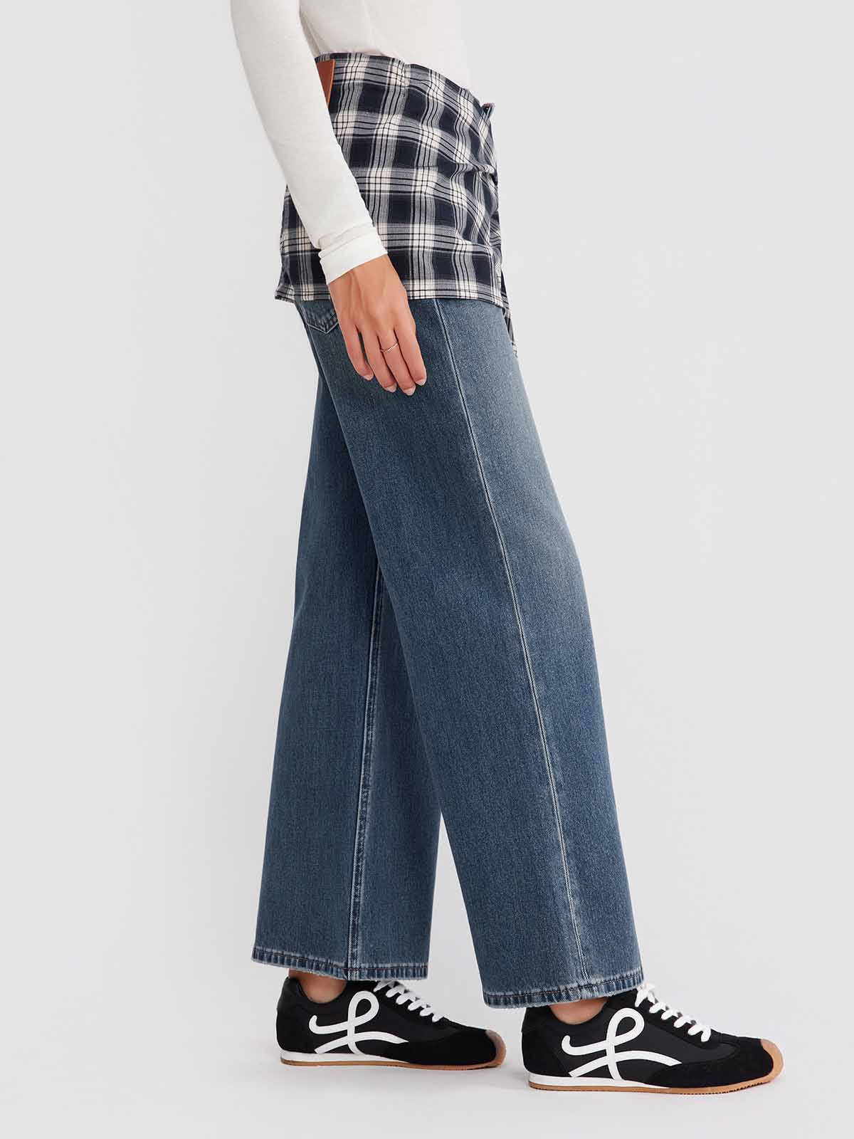 ASOBIO Plaid Tie-Detail Jeans