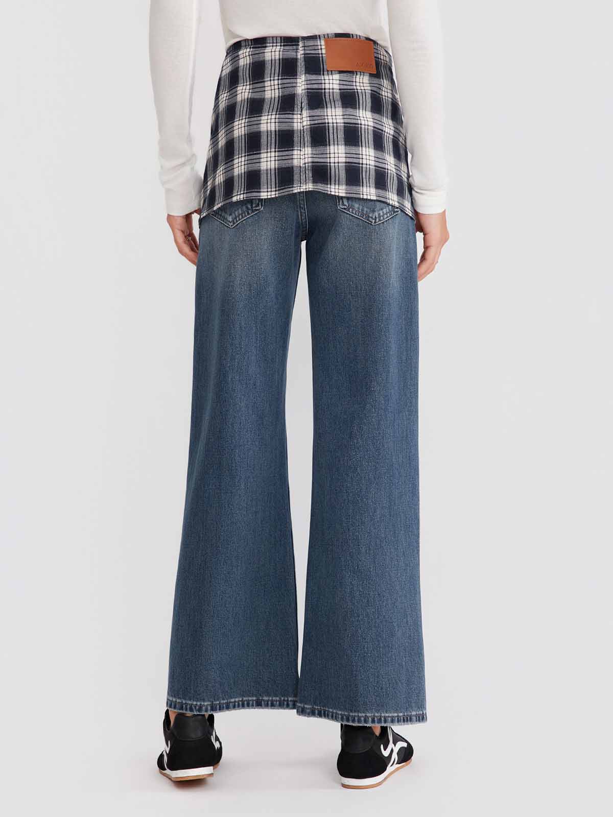 ASOBIO Plaid Tie-Detail Jeans