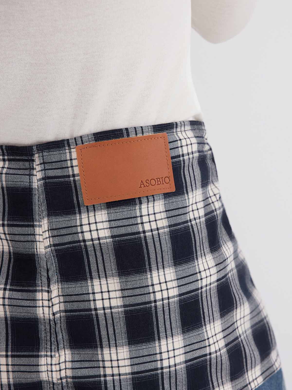 ASOBIO Plaid Tie-Detail Jeans