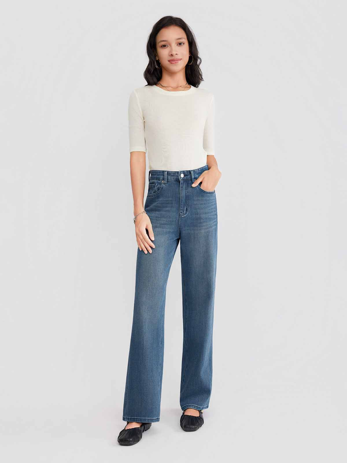 ASOBIO High Waist Straight-Leg Stretch Jeans