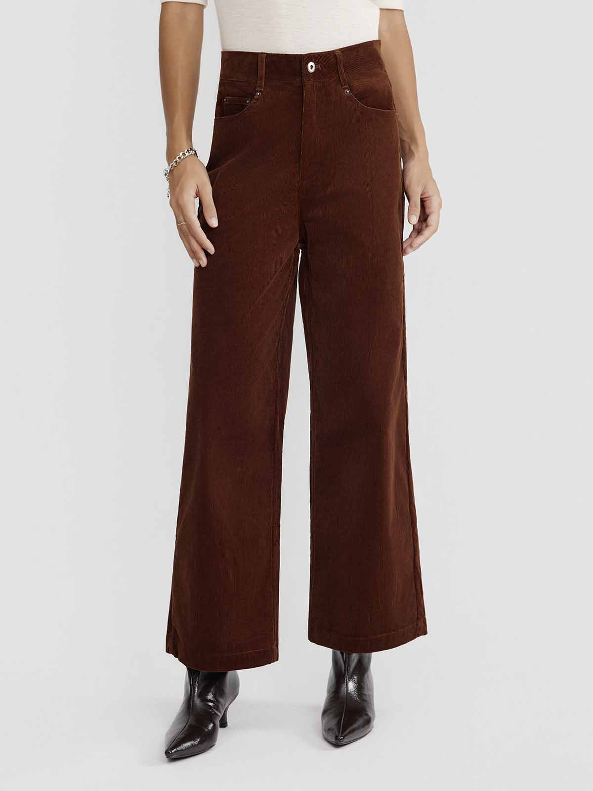 ASOBIO Corduroy Straight-Leg Cropped Pants