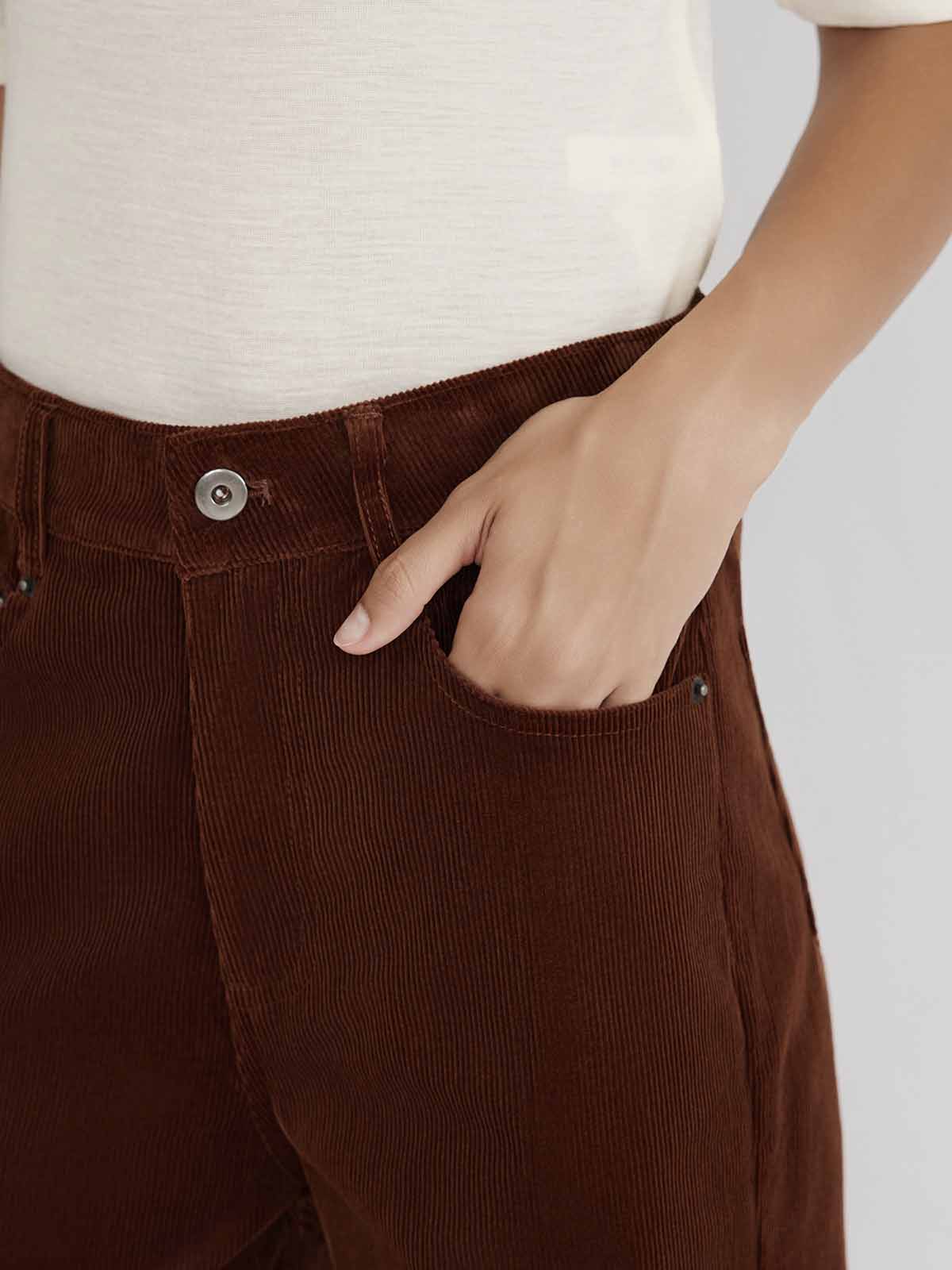 ASOBIO Corduroy Straight-Leg Cropped Pants