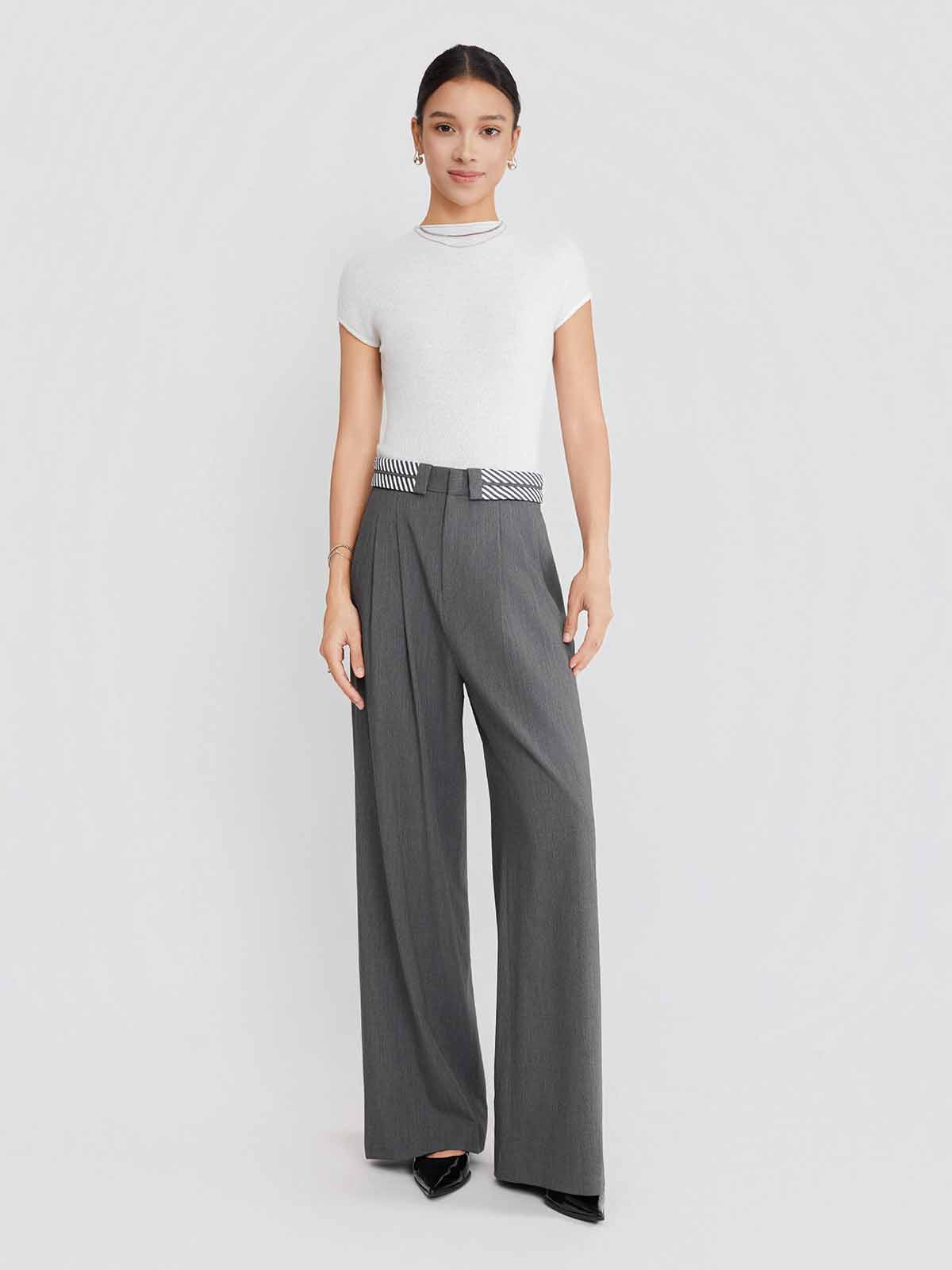 ASOBIO Tailored Contrast Waistband Straight-Leg Trousers
