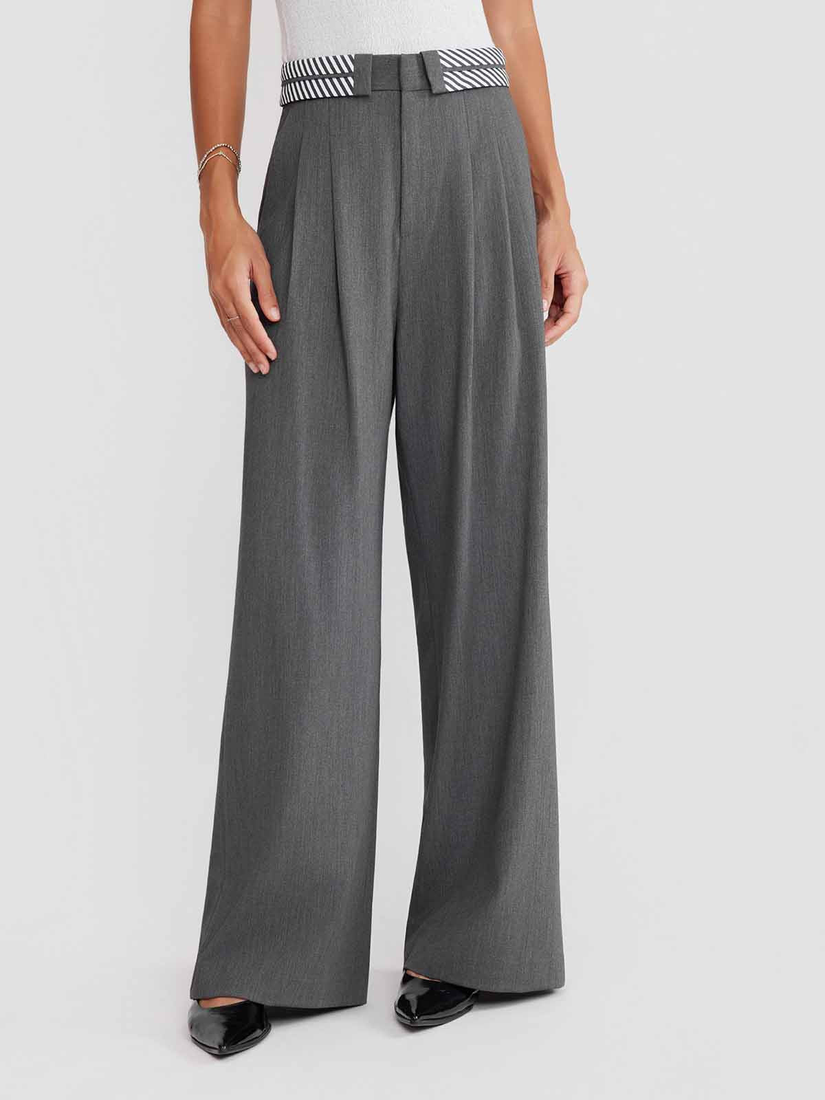 ASOBIO Tailored Contrast Waistband Straight-Leg Trousers