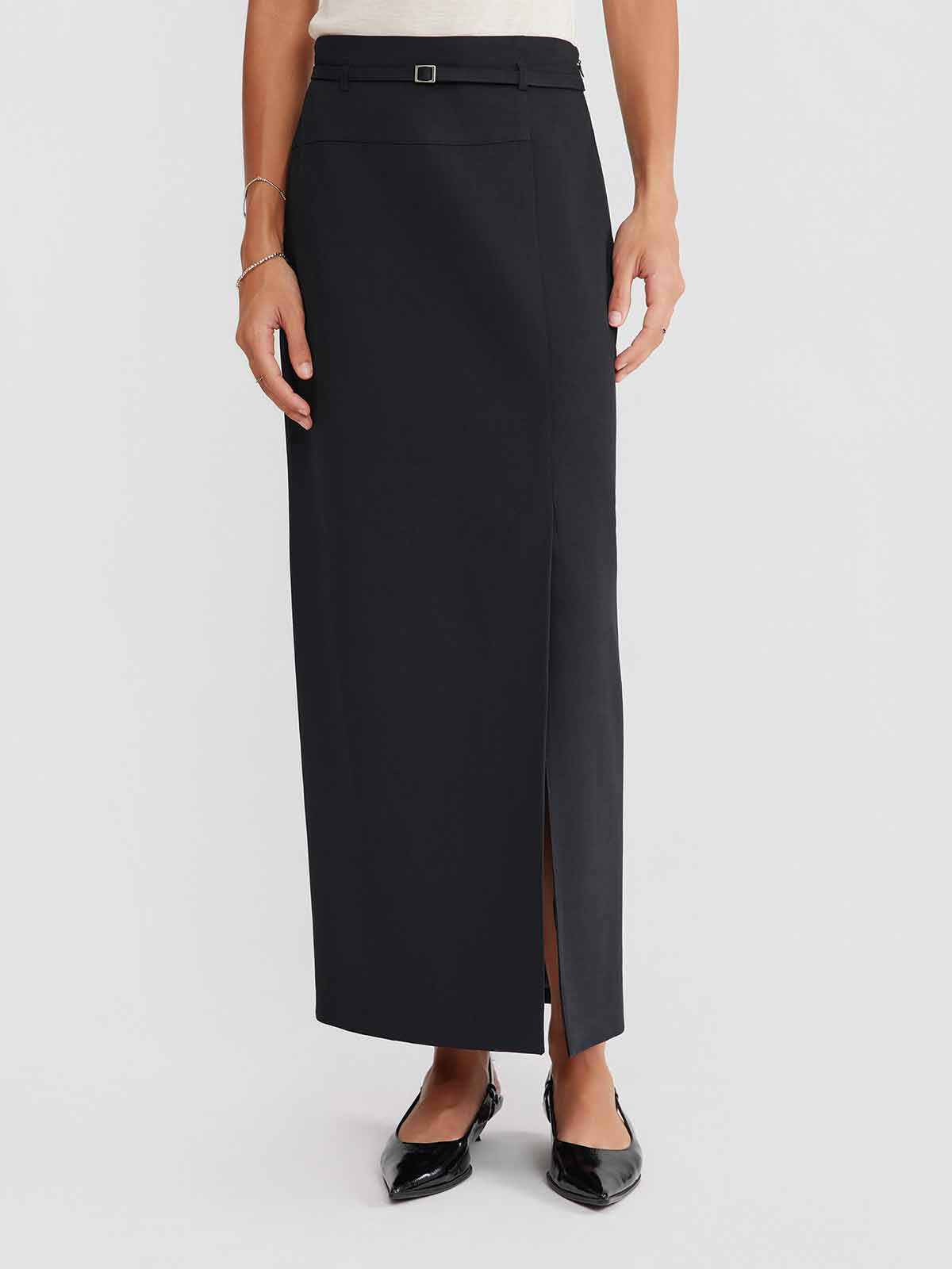 ASOBIO Belted Front-Slit Maxi Skirt