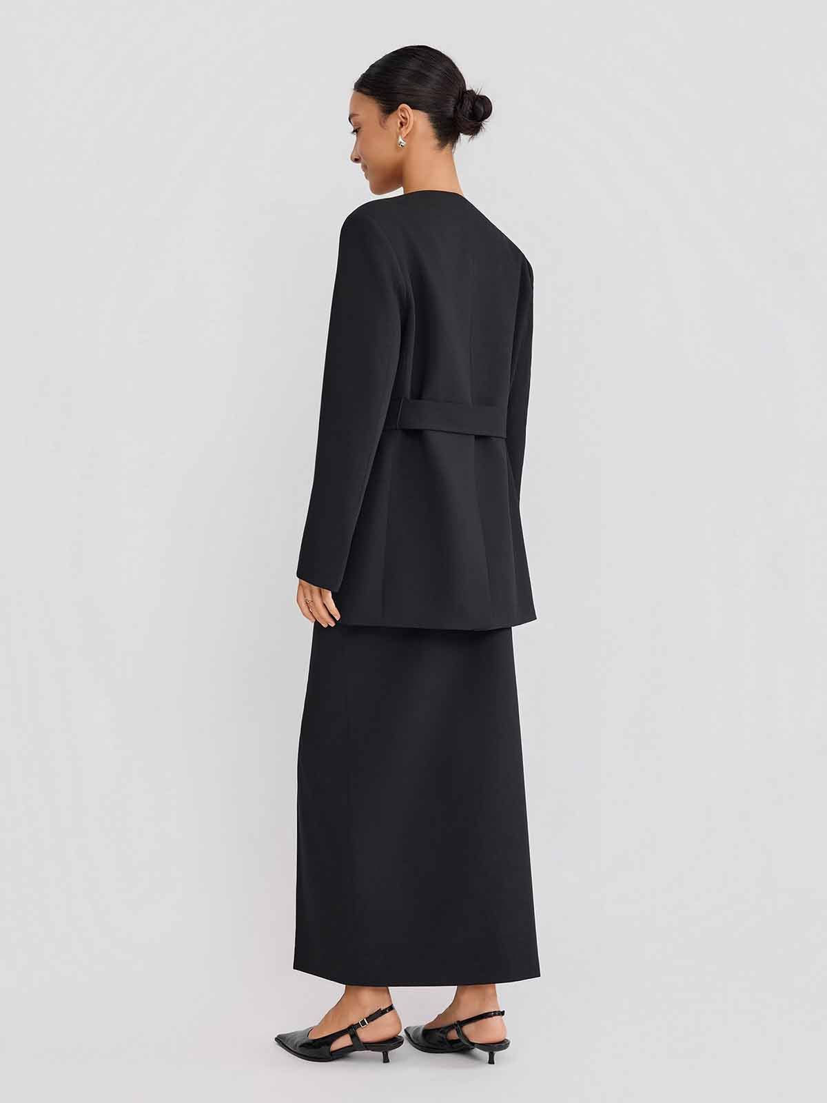 ASOBIO Belted V-Neck Structured Blazer