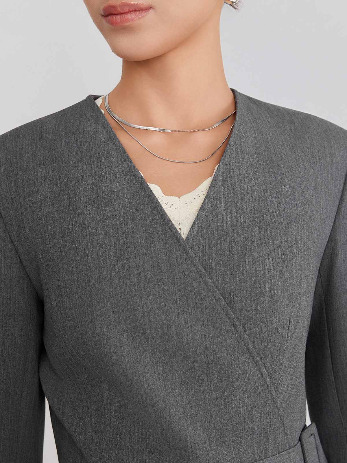 ASOBIO Wrap V-Neck Belted Blazer