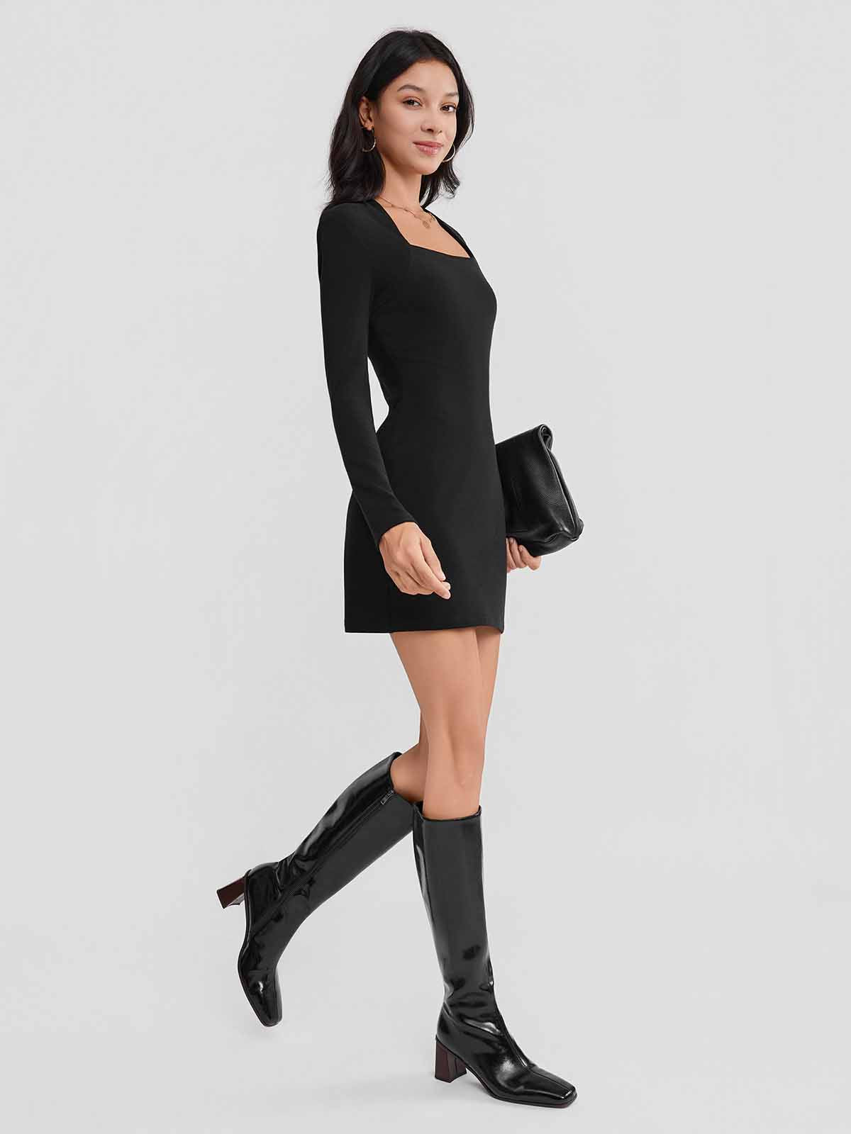 ASOBIO Square-Neck Knit Mini Dress