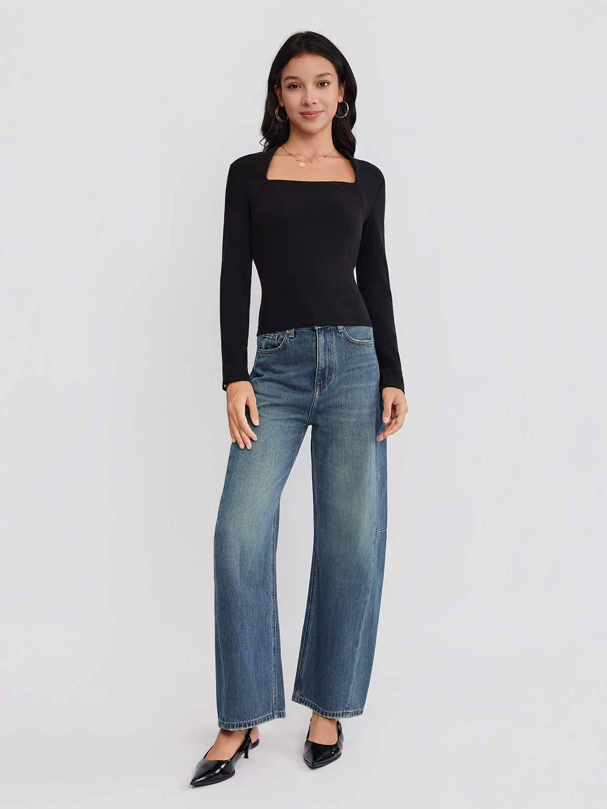 ASOBIO Square-Neck Fitted Longsleeve Top