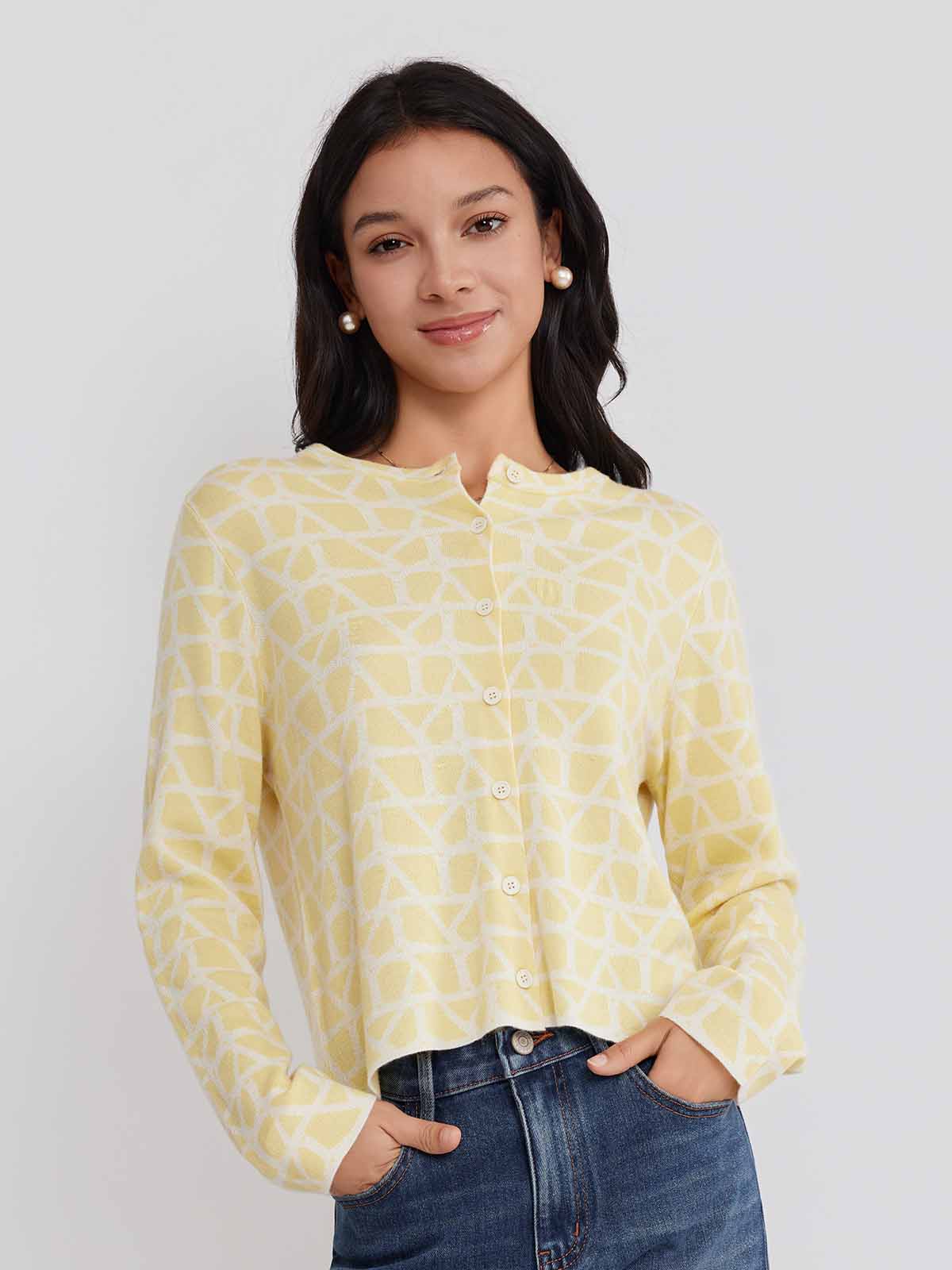 ASOBIO Wool Blend Textured Cardigan