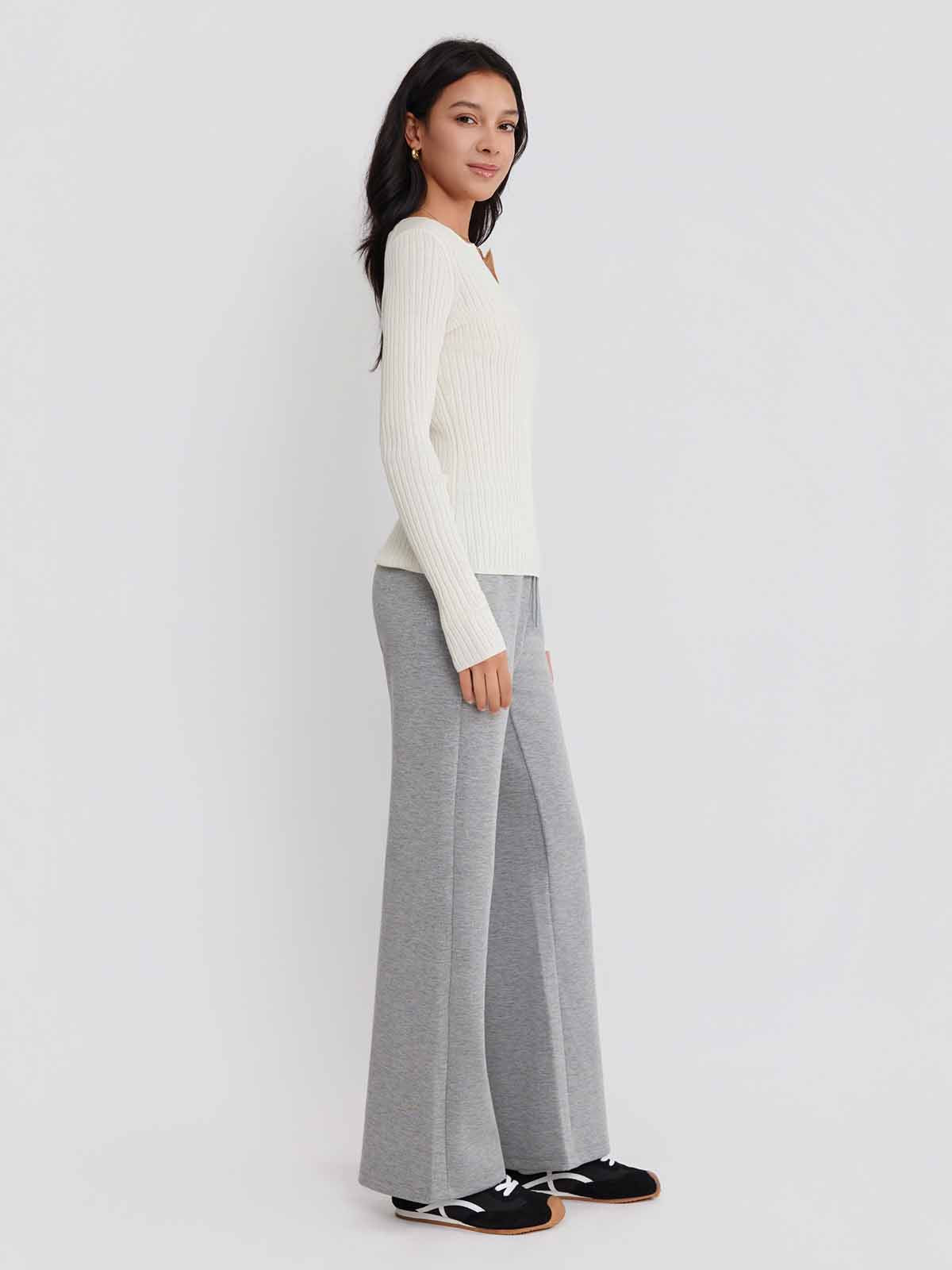 ASOBIO 100% Wool Ribbed V-Neck Pullover Sweater