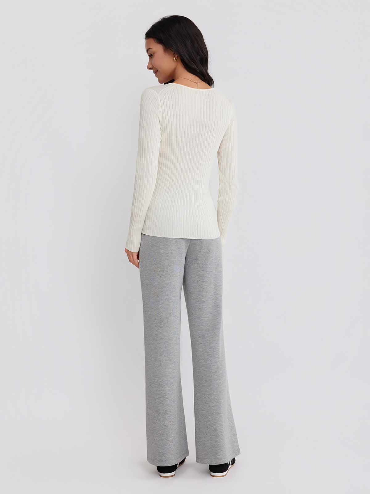 ASOBIO 100% Wool Ribbed V-Neck Pullover Sweater