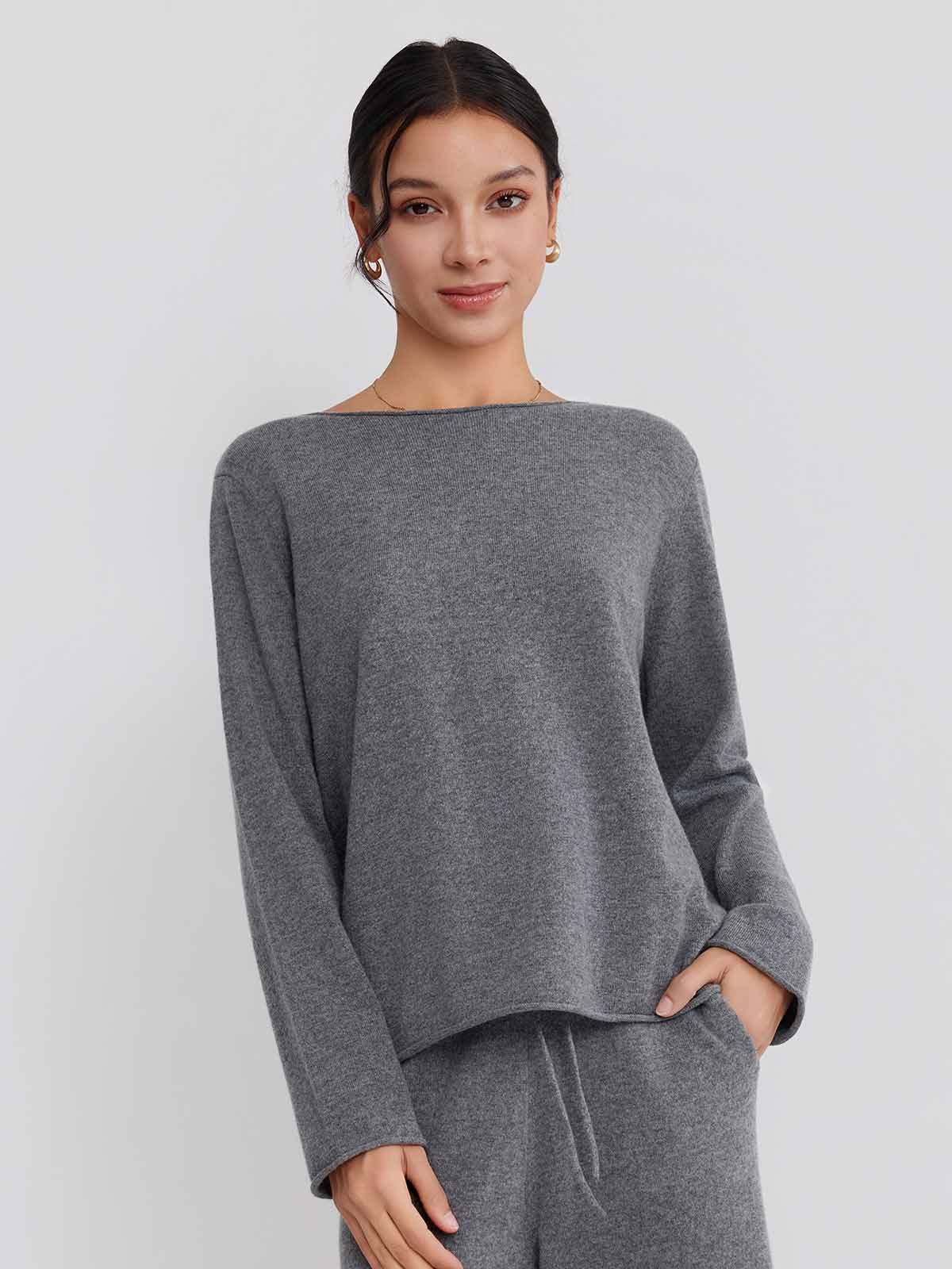 ASOBIO Wool-Cashmere Rolled Edge Pullover Sweater