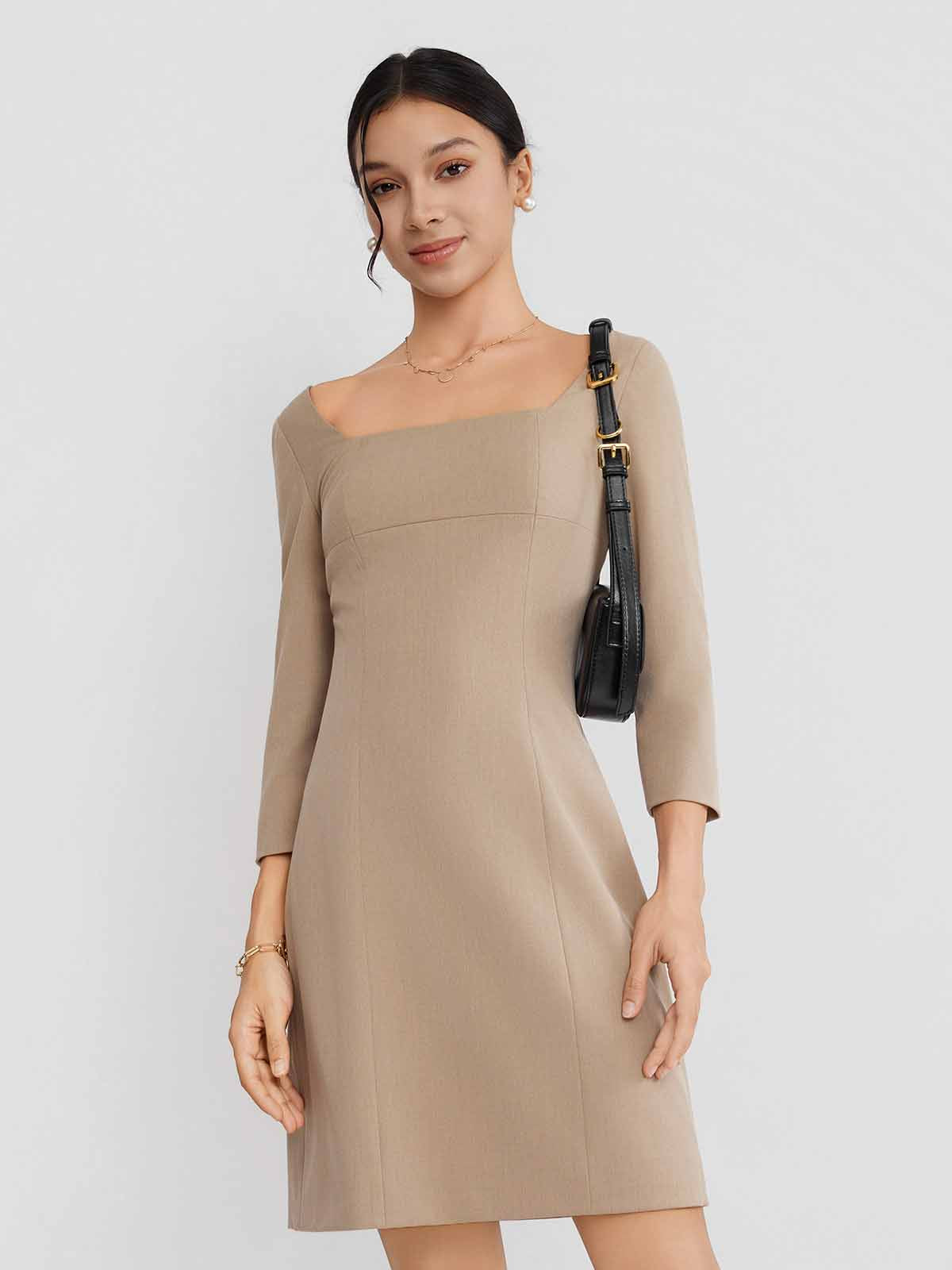 ASOBIO Twill Square-Neck Mini Dress