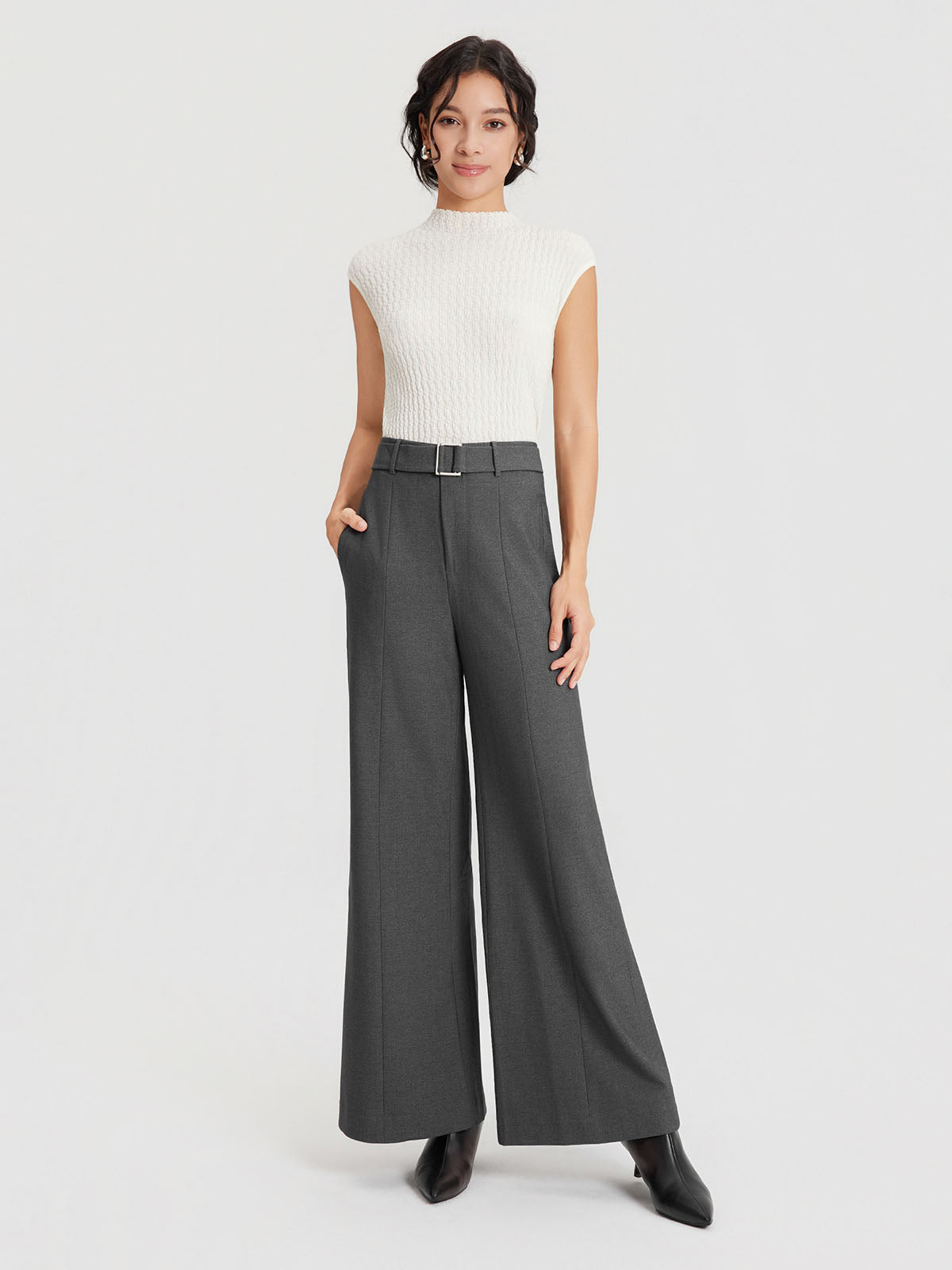 ASOBIO Effortless Pant Belted Wide-Leg Trousers