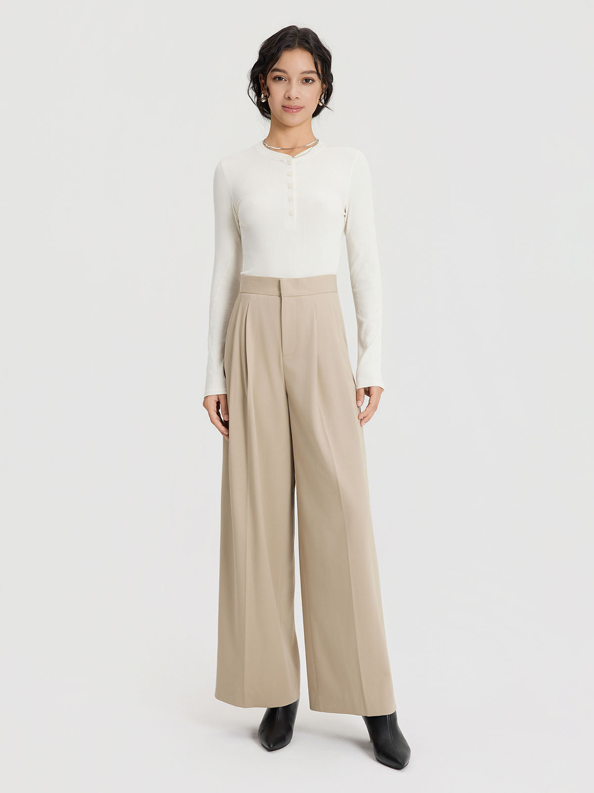 ASOBIO Effortless Pant Slim Full-Length Pleated Trousers