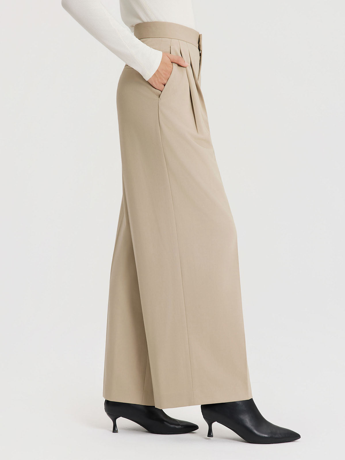 ASOBIO Effortless Pant Slim Full-Length Pleated Trousers