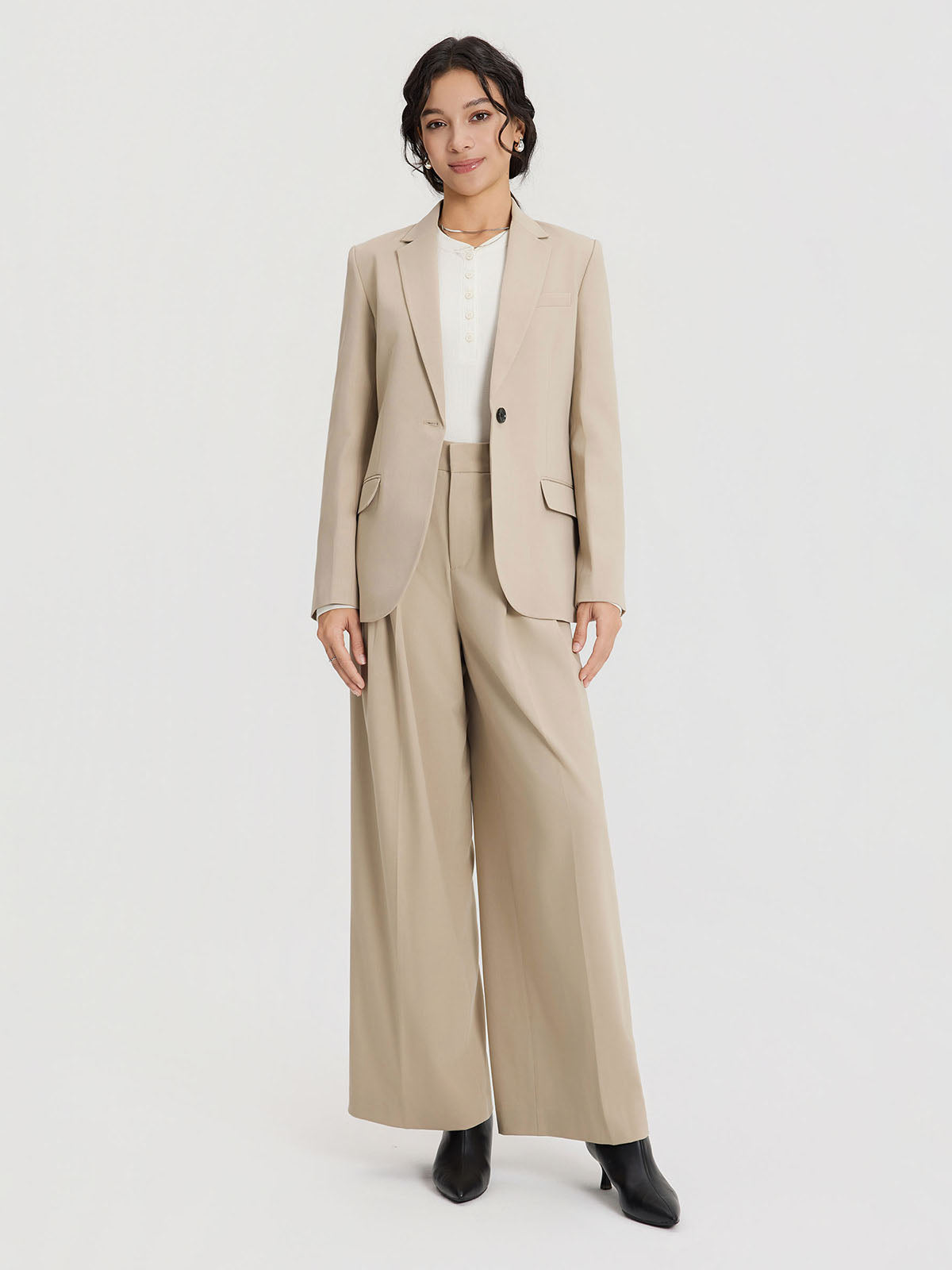 ASOBIO Effortless Pant Slim Full-Length Pleated Trousers
