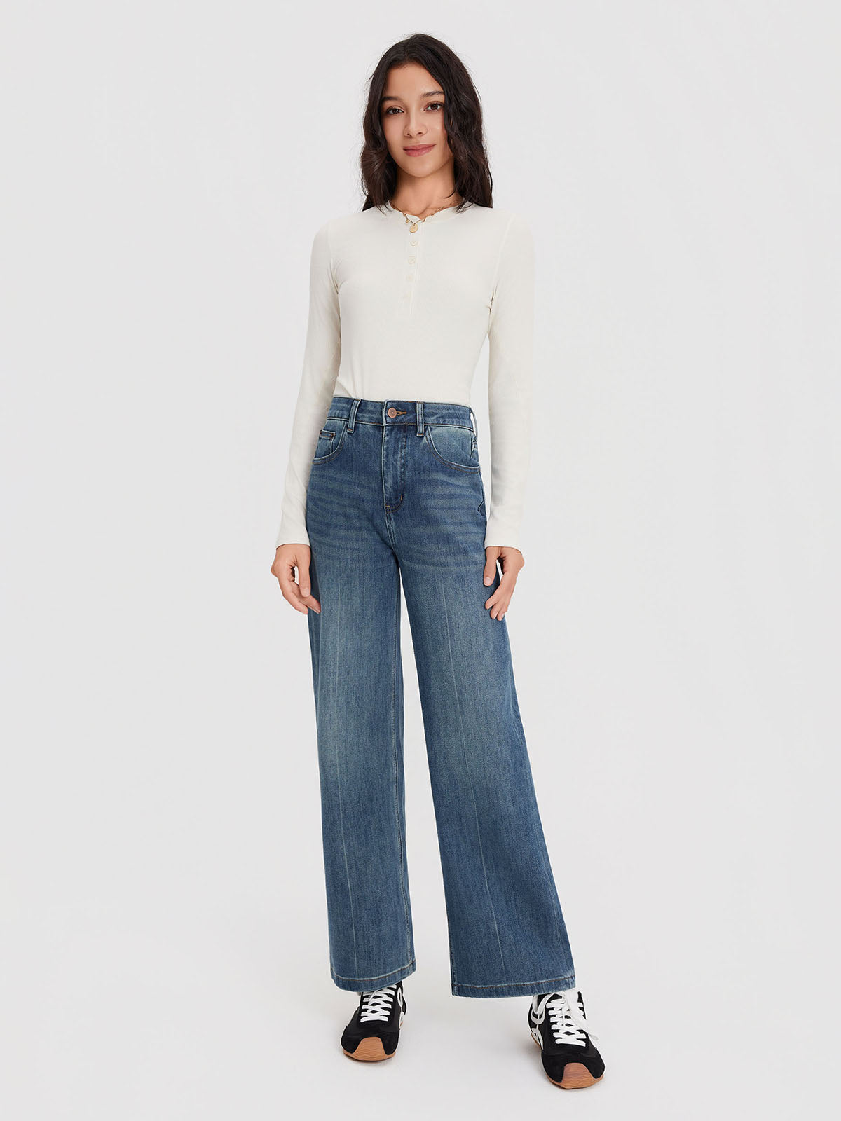 ASOBIO Mid-High Rise Wide-Leg Jeans