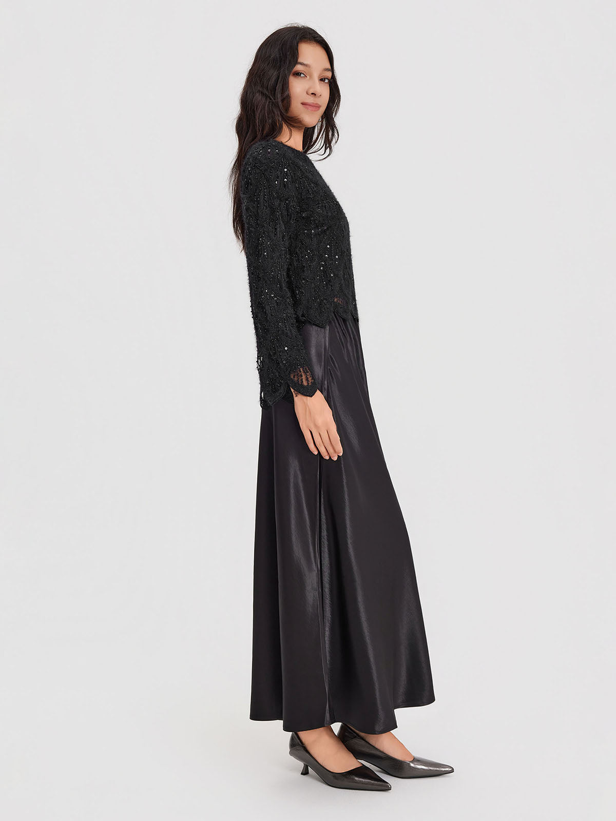 ASOBIO Feather-Trim Knit Cropped Sweater