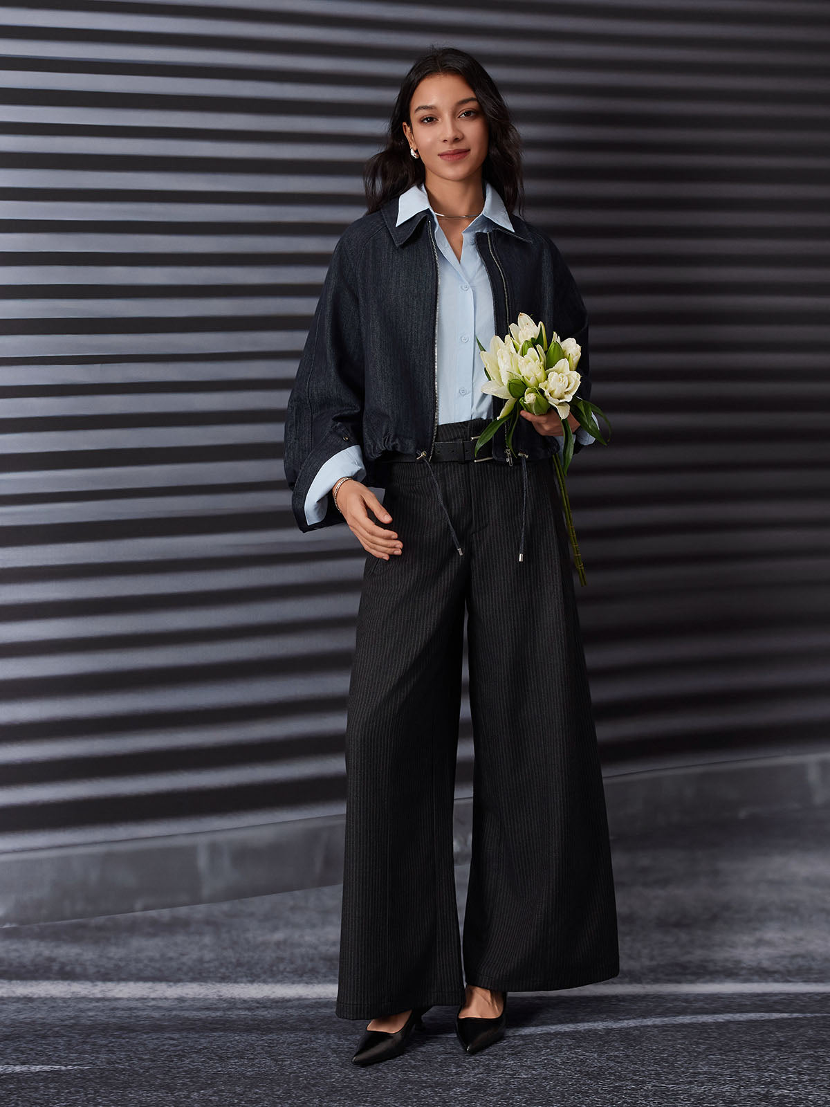 ASOBIO Cotton Denim Bomber Jacket