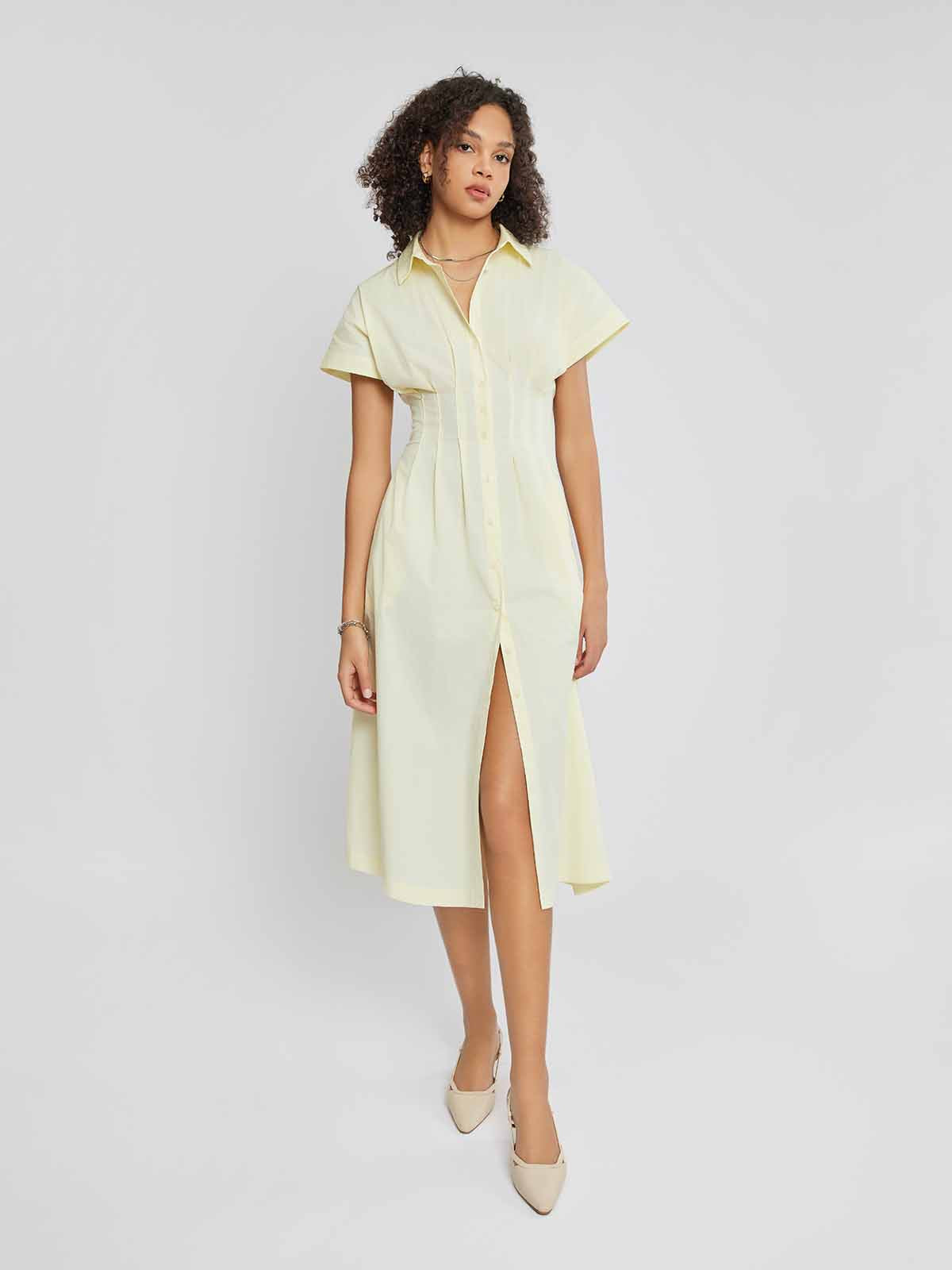 ASOBIO Button-Front Pleated Midi Shirt Dress