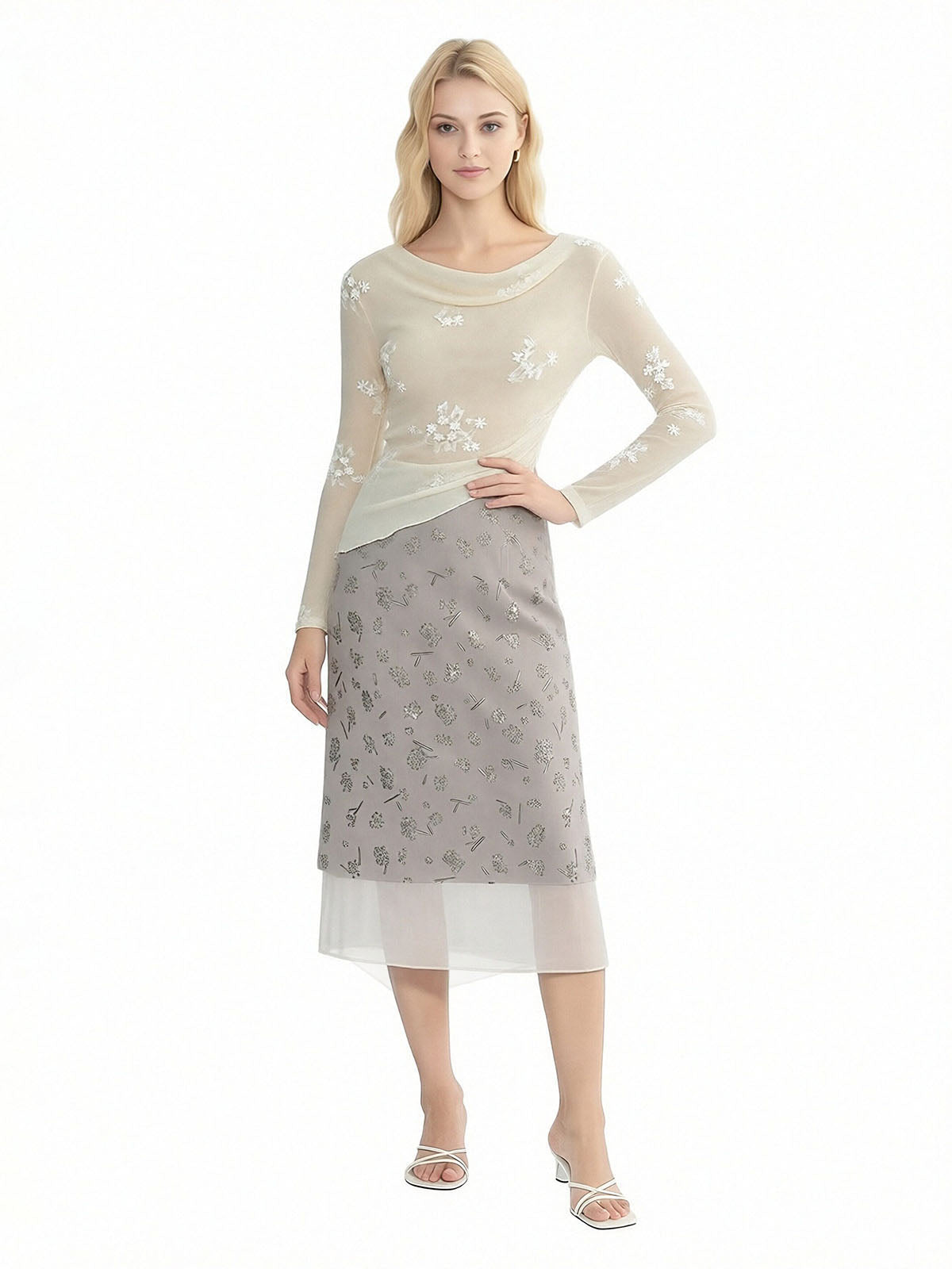 ASOBIO Rhinestone Midi Skirt