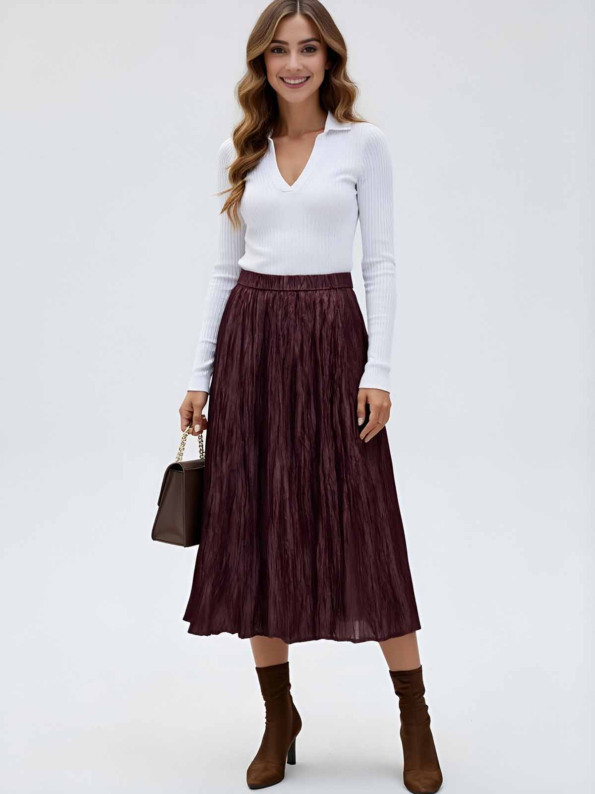 ASOBIO Pleated PU Maxi Skirt