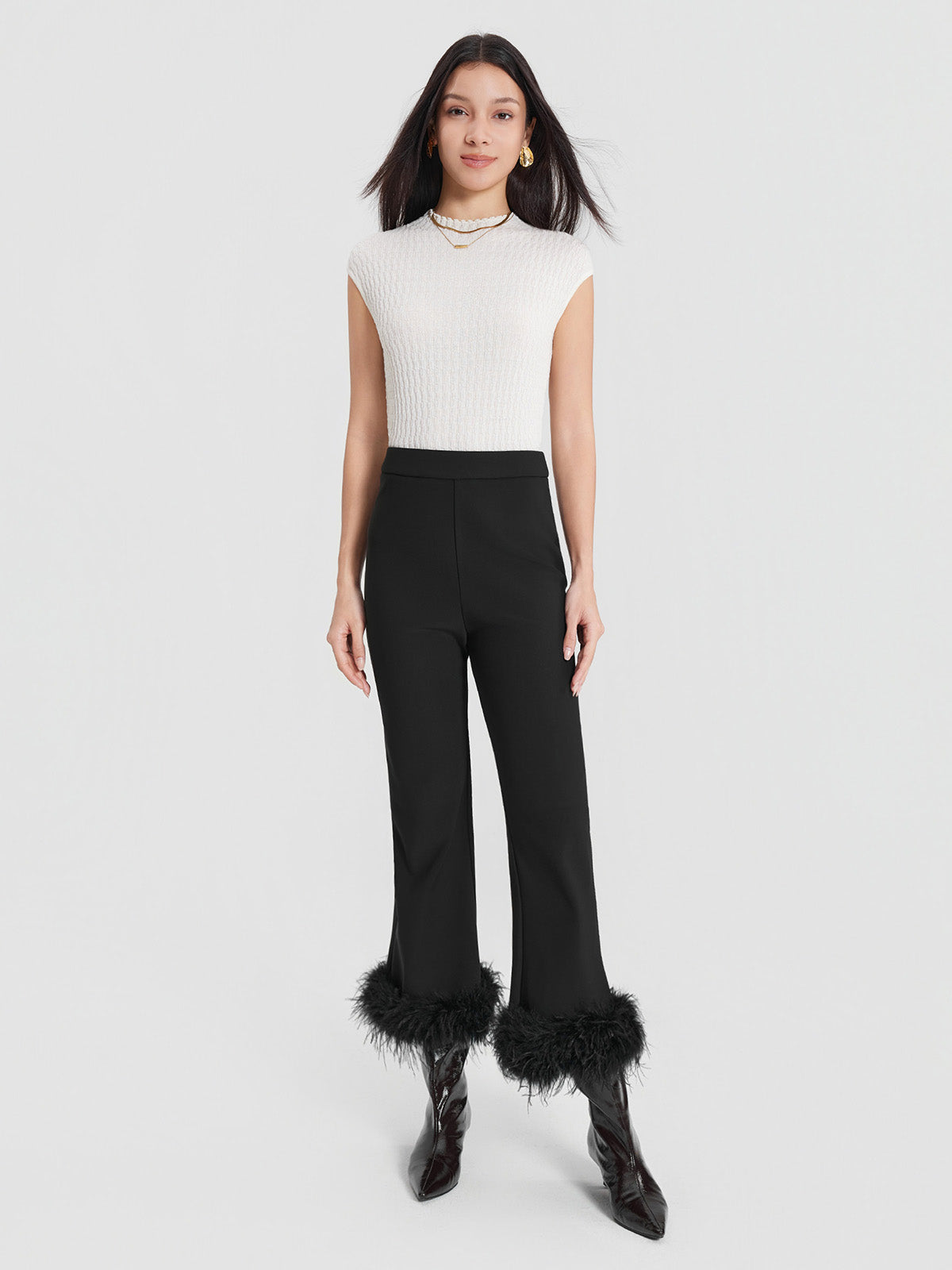 ASOBIO Feather Flare Cropped Pants