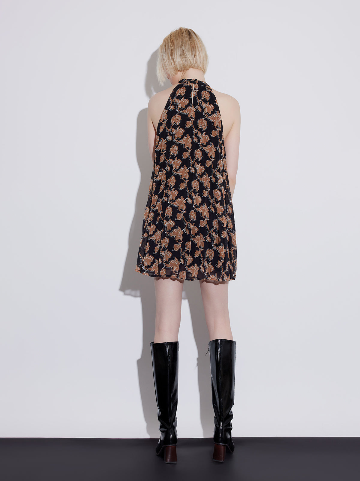 Lightweight Chiffon A-Line Halter Mini Dress