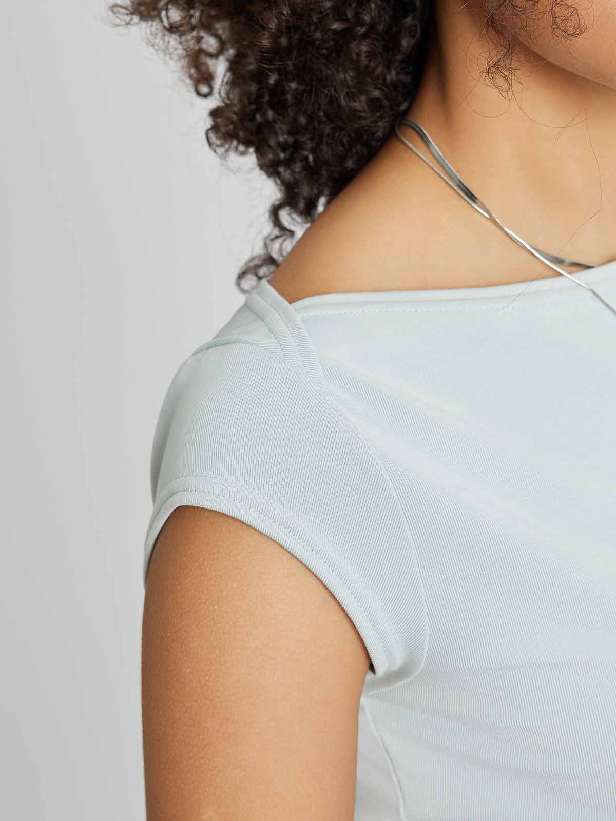 ASOBIO Slim-Fit Cap-Sleeve Boat Neck Top