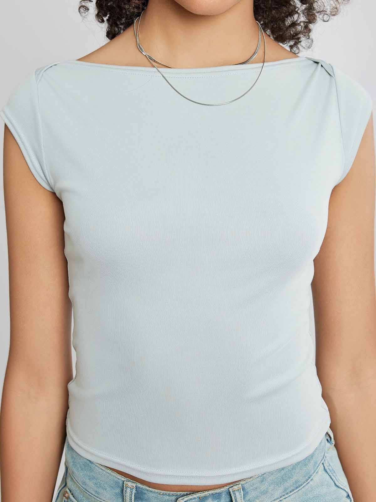 ASOBIO Slim-Fit Cap-Sleeve Boat Neck Top