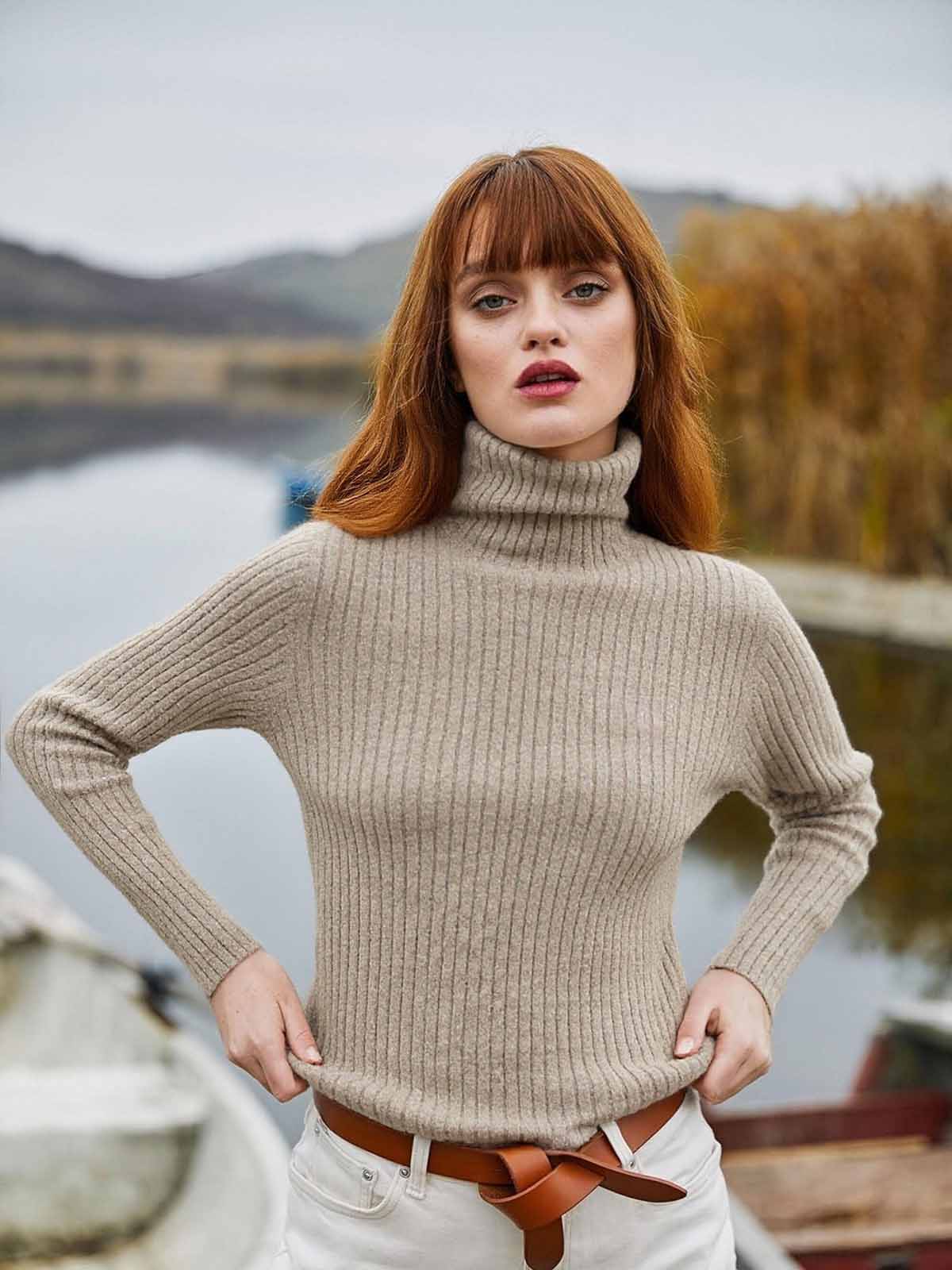 ASOBIO 100% Cashmere Turtleneck Sweater