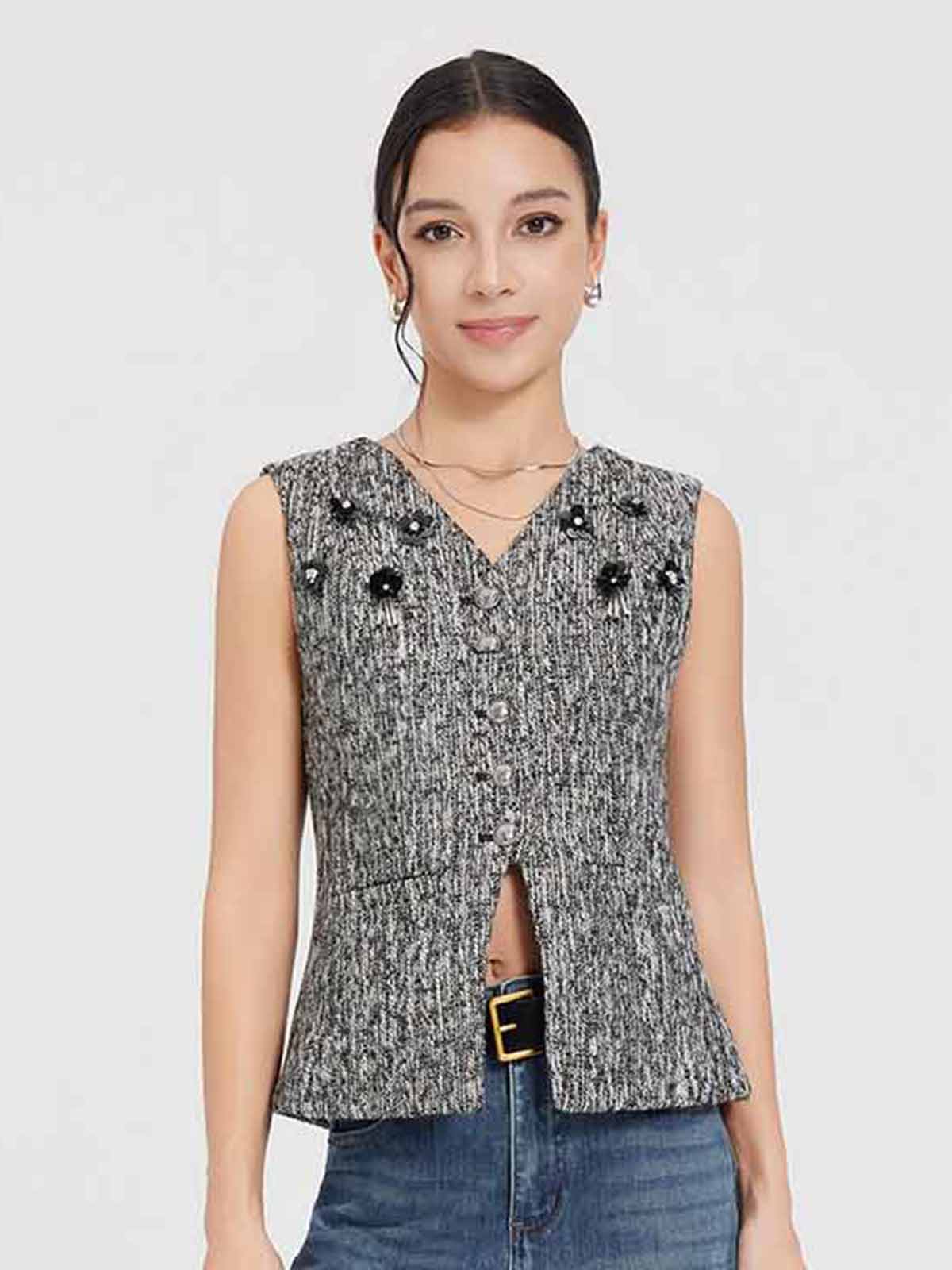 ASOBIO Tweed V-Neck Vest