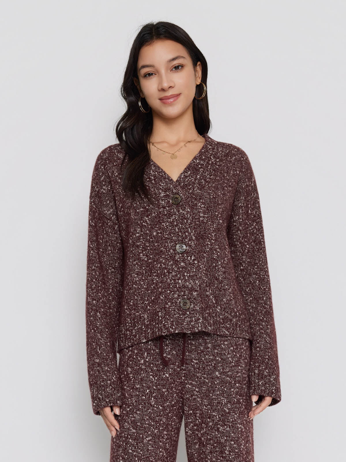 ASOBIO Wool-Blend V-Neck Cardigan