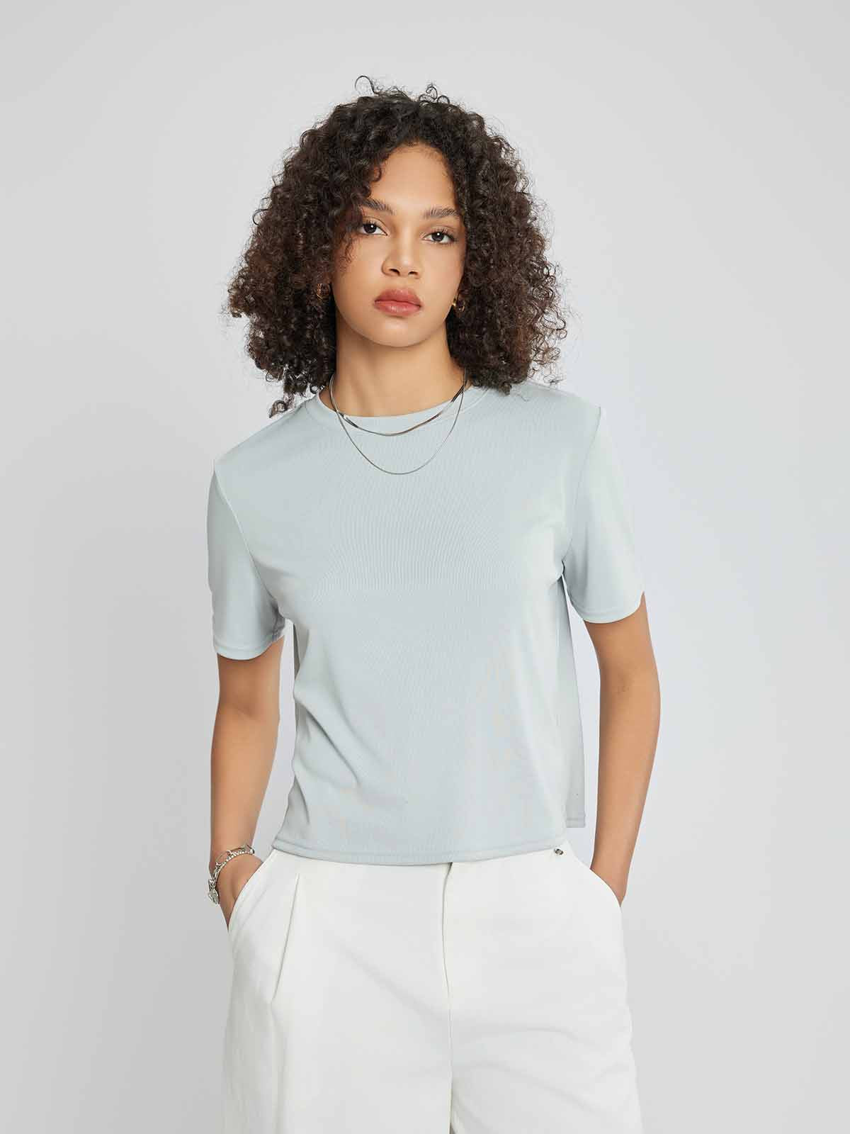 ASOBIO Knitted Short-Sleeve Round Neck T-Shirt