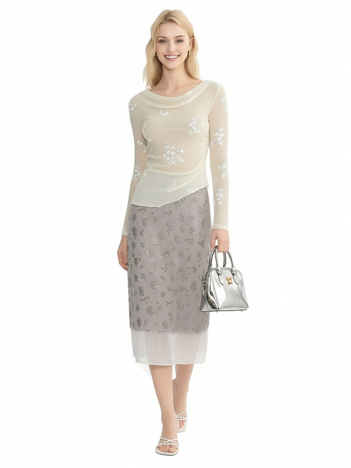 ASOBIO Rhinestone Midi Skirt