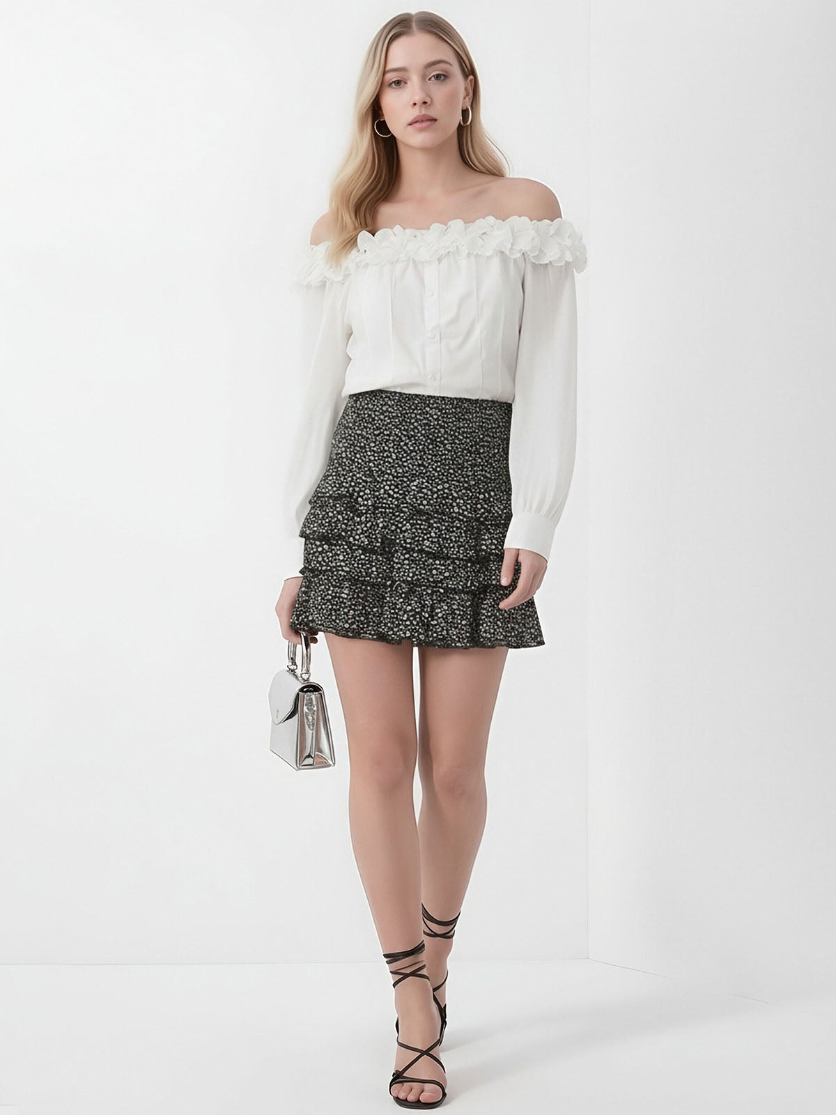 ASOBIO Floral Ruffle Mini Skirt