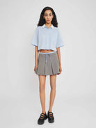Knit Collar Short Sleeve Button-Up Shirt