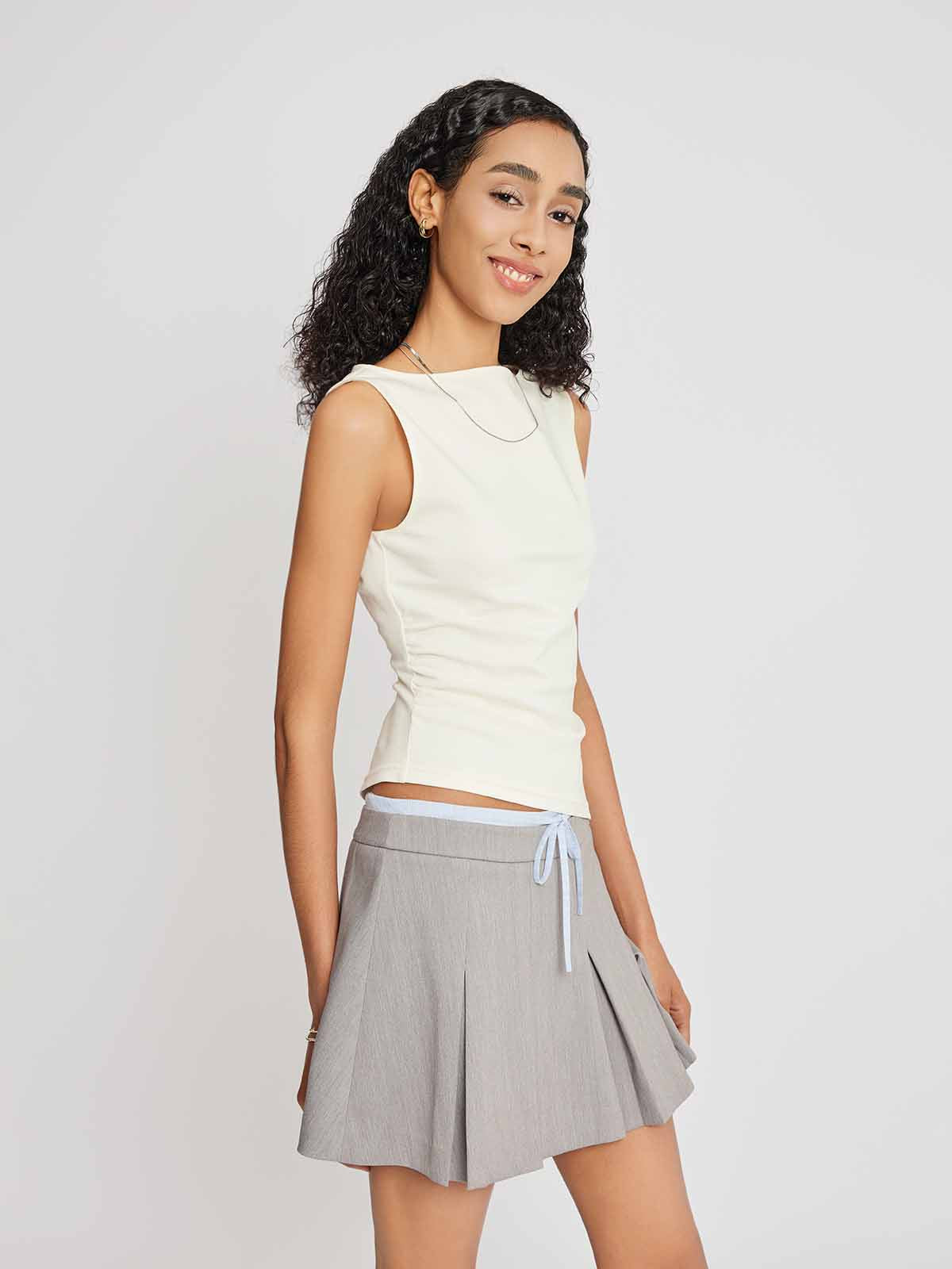 Ruched Side Asymmetrical Hem Sleeveless Top